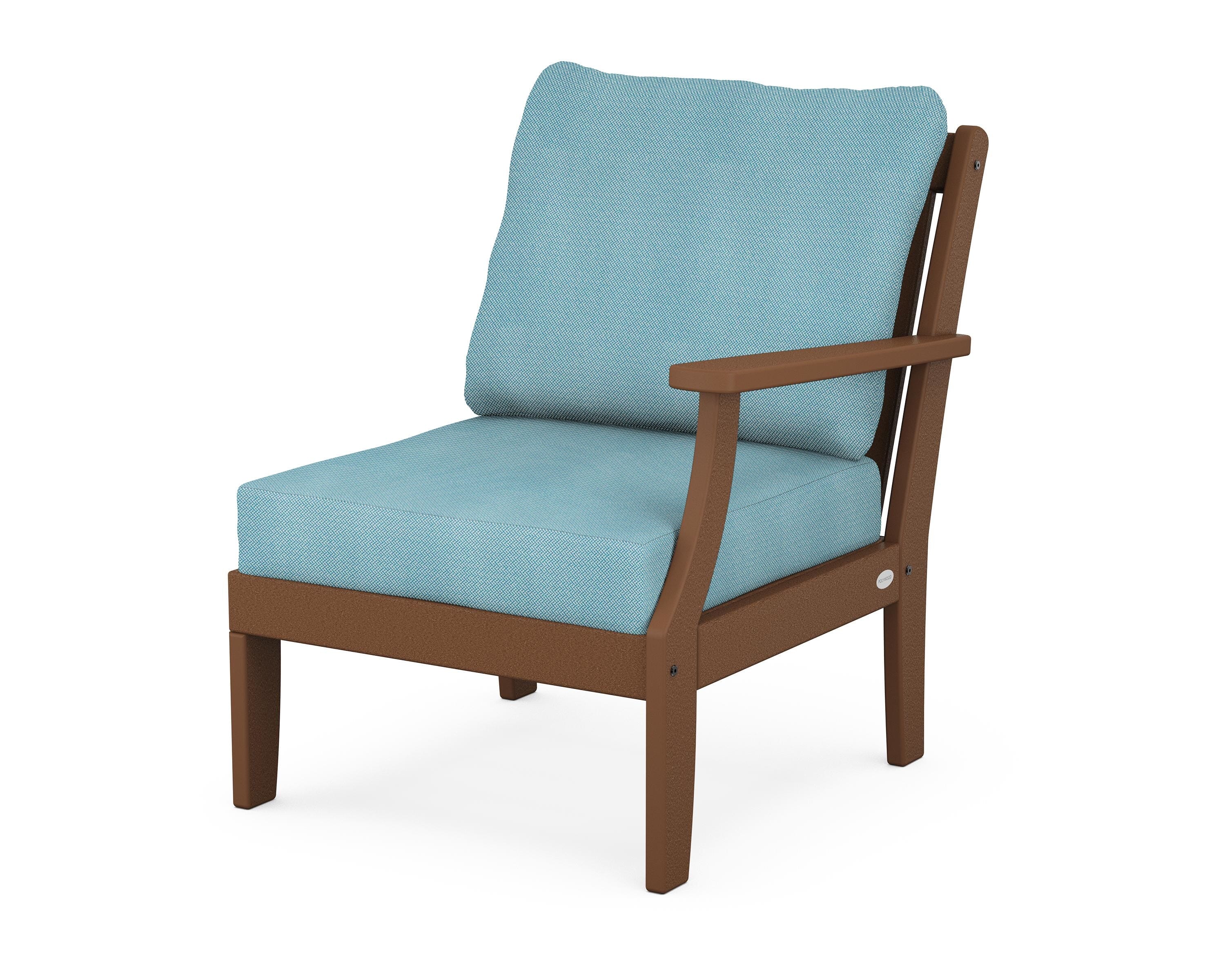 POLYWOOD® Braxton Modular Right Arm Chair in Teak / Lattice Sky Blue