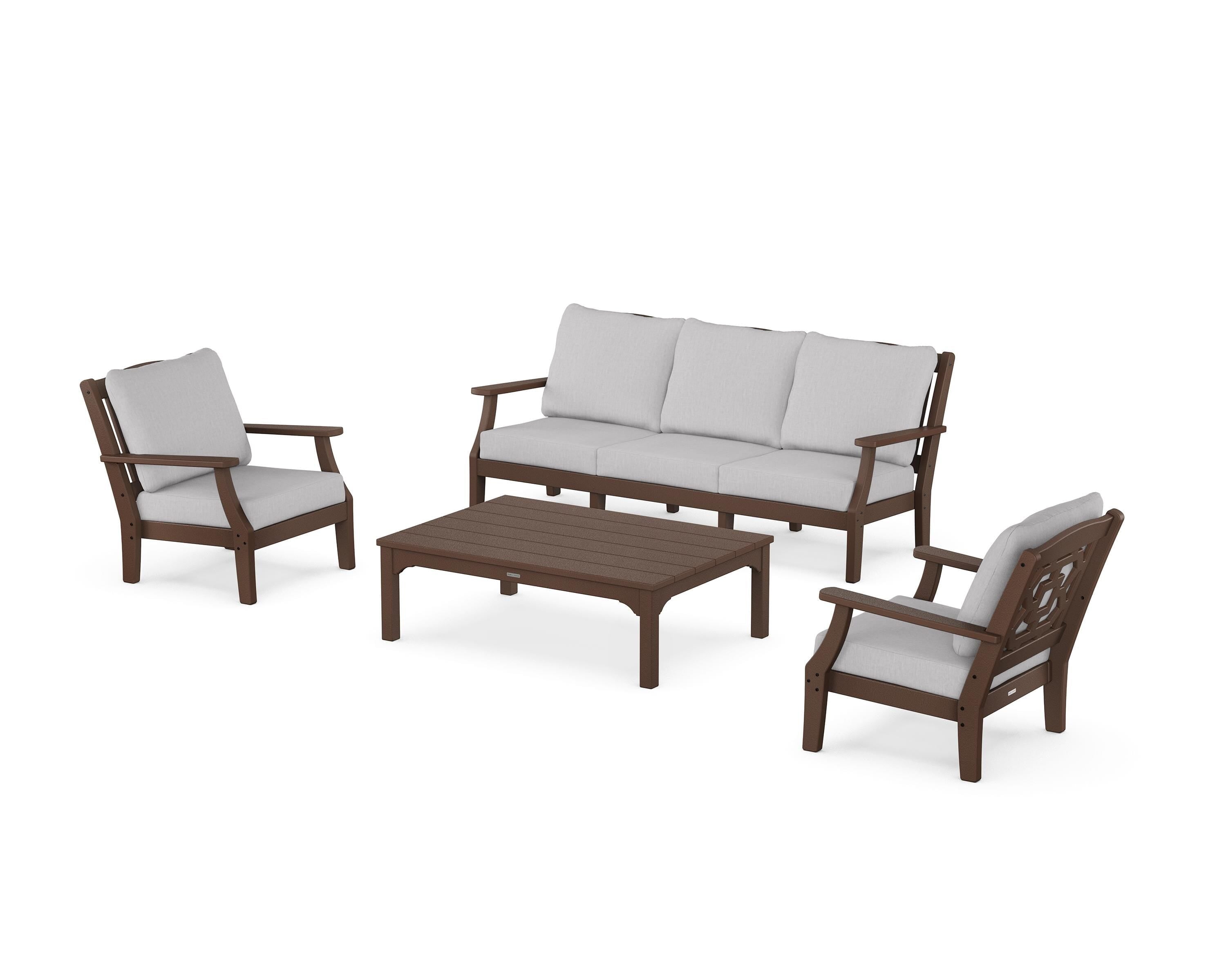 Martha Stewart by POLYWOOD® Chinoiserie 4-Piece Deep Seating Set with Sofa in Mahogany / Granite