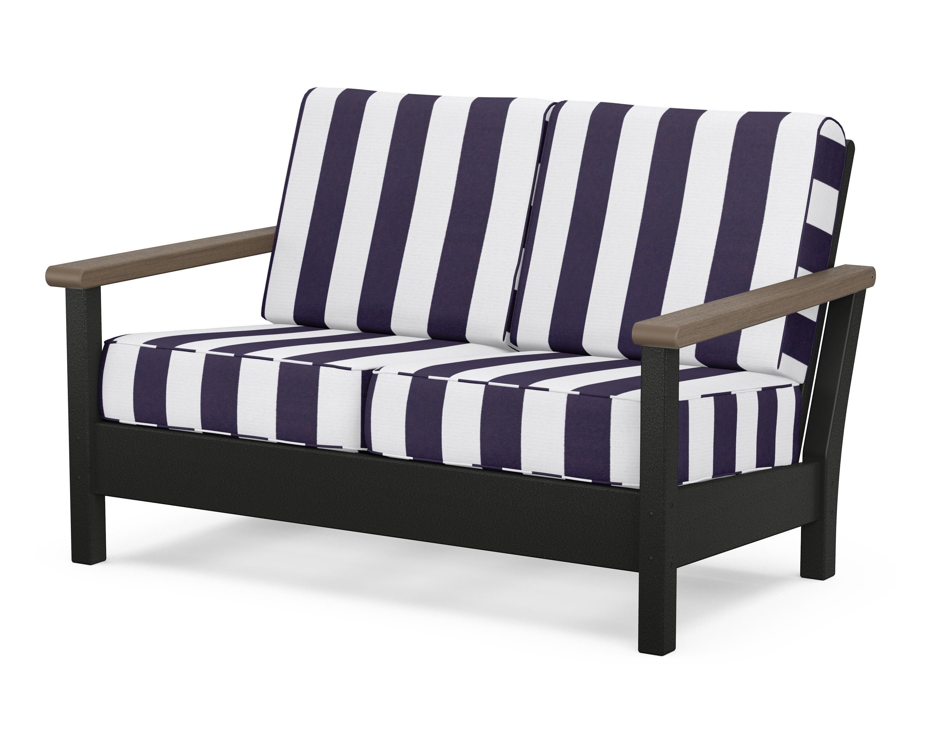 POLYWOOD® Harbour Deep Seating Loveseat in Black / Kona / Cabana Stripe Navy