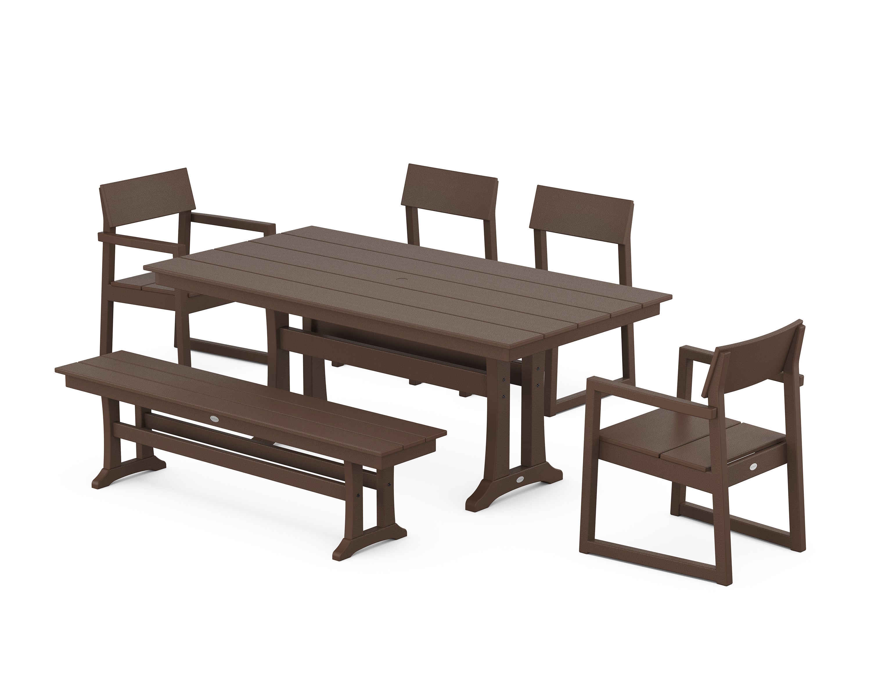 POLYWOOD® EDGE 6-Piece Farmhouse Dining Set With Trestle Legs in Mahogany