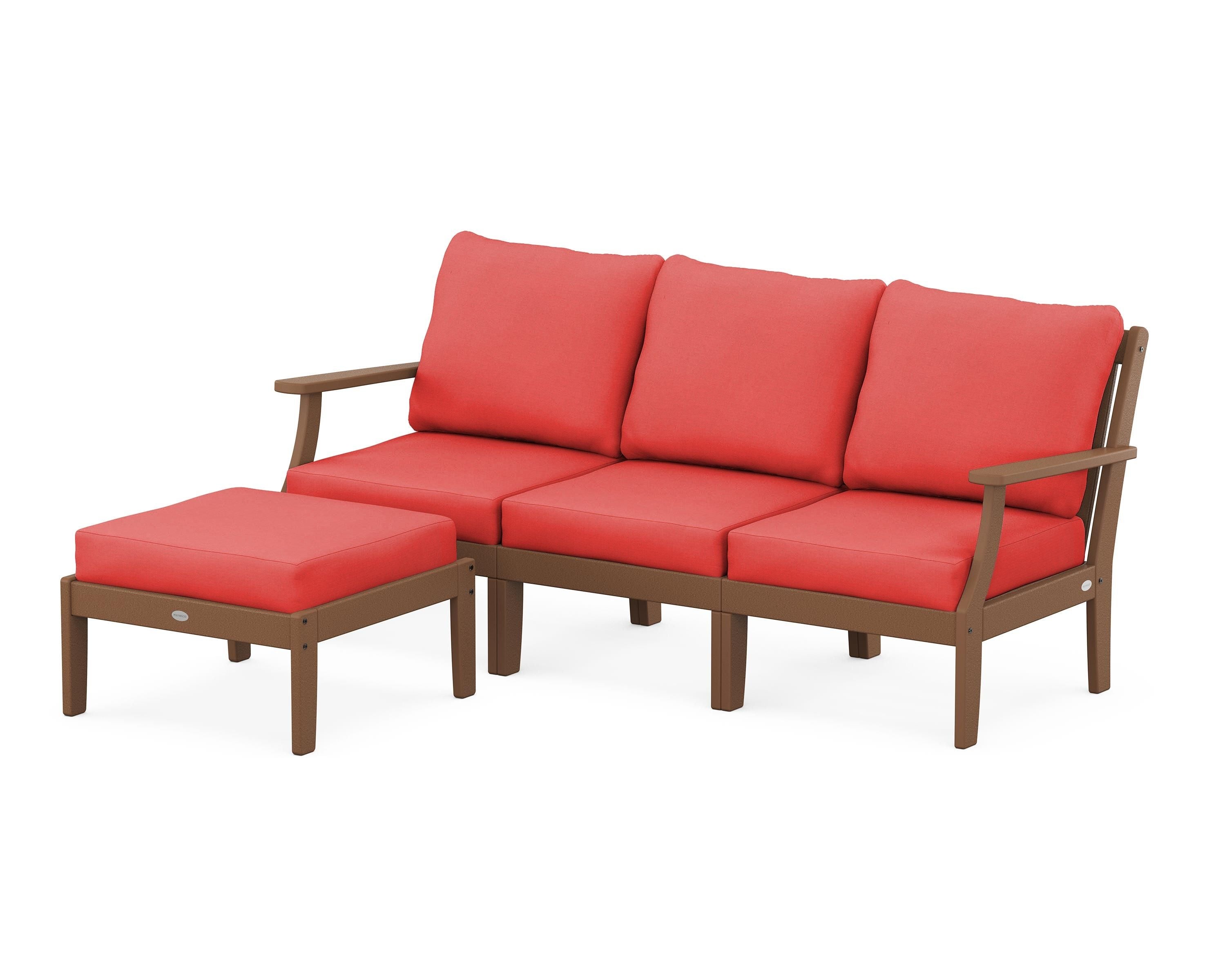 POLYWOOD® Braxton Modular 4-Piece Deep Seating Set with Ottoman in Teak / Crimson Linen