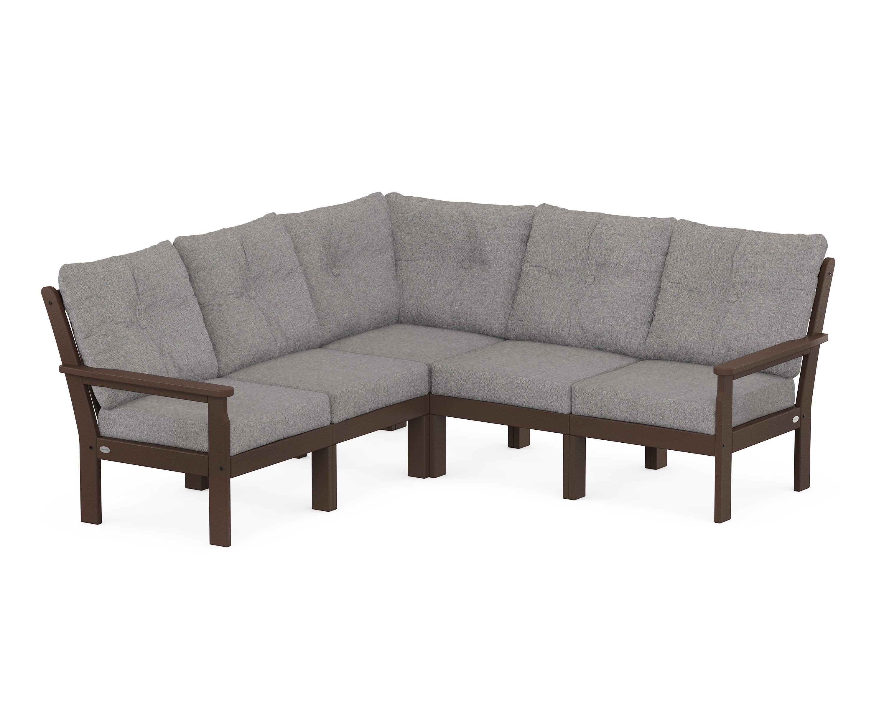 POLYWOOD® Vineyard 5-Piece Sectional in Mahogany / Grey Mist