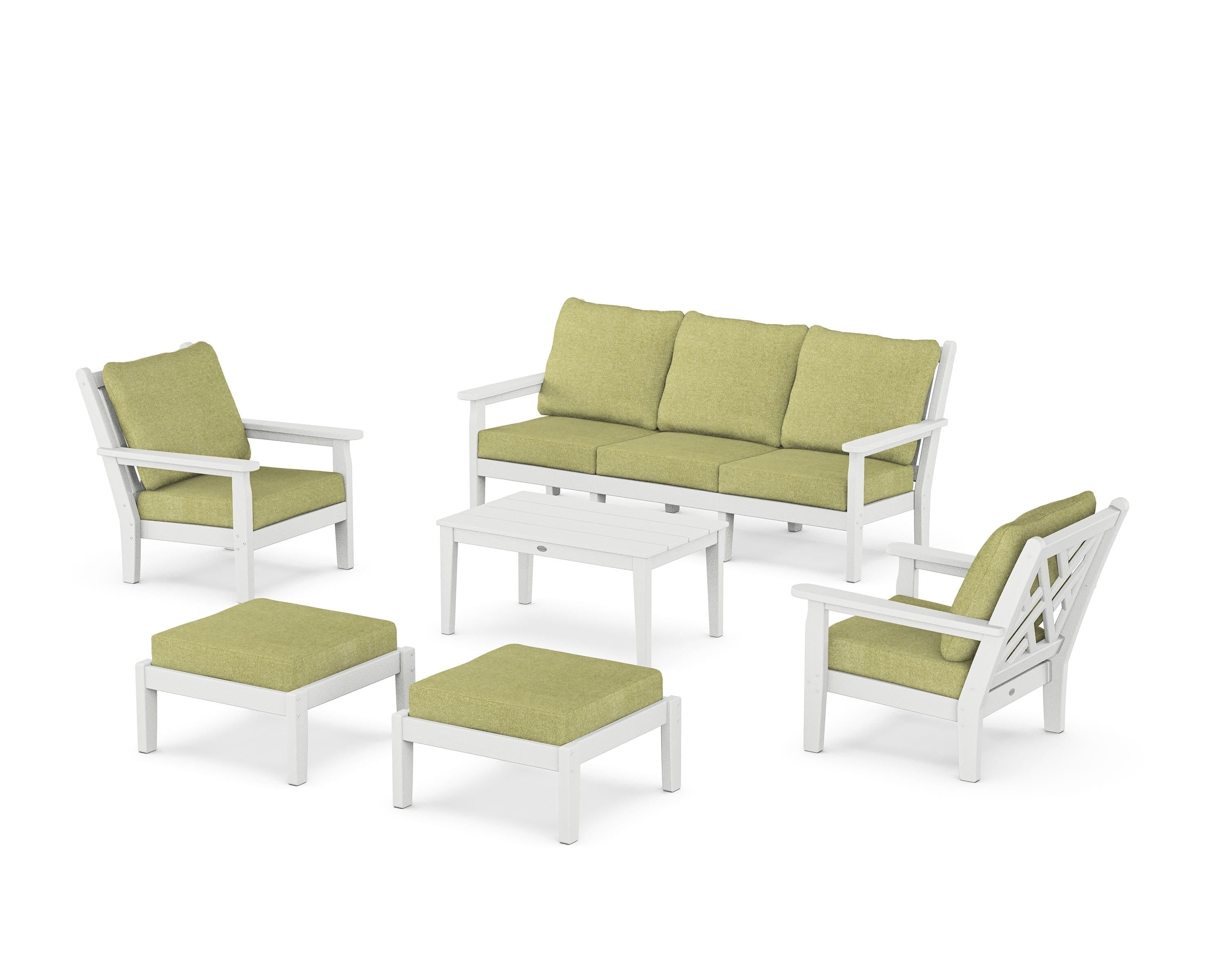 POLYWOOD® Chippendale 6-Piece Lounge Sofa Set in White / Chartreuse Boucle