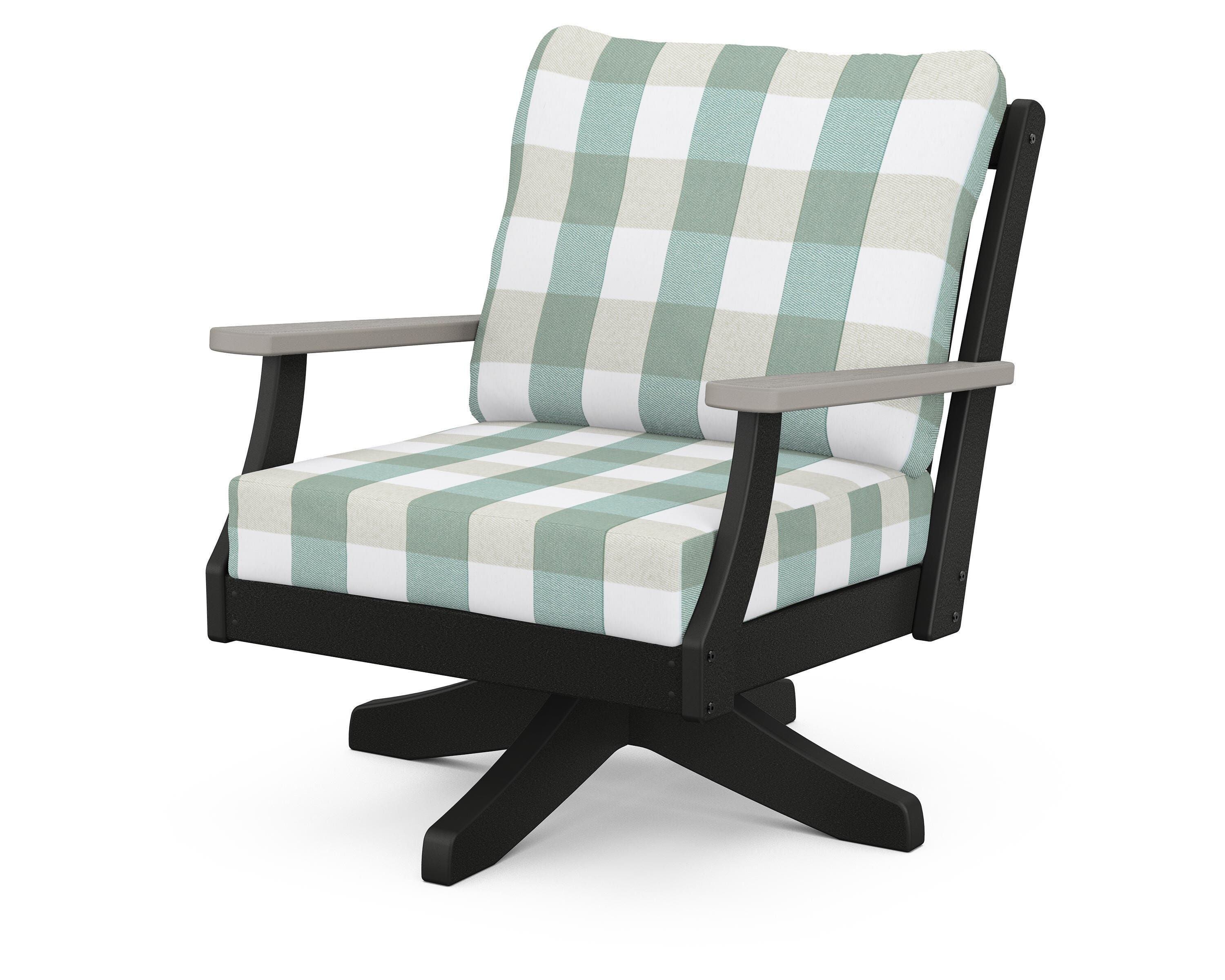 POLYWOOD® Braxton Deep Seating Swivel Chair in Black / Driftwood / Buffalo Plaid Glacier Spa