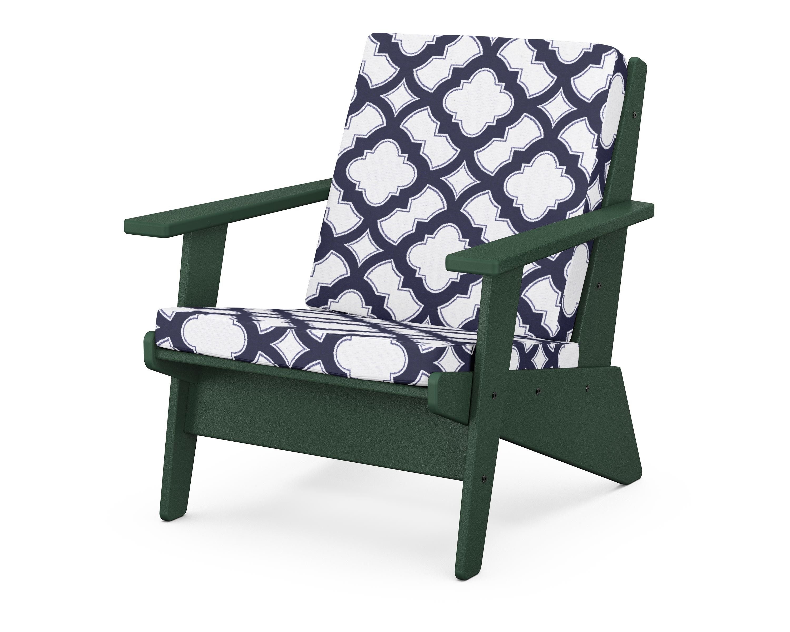 POLYWOOD® Riviera Modern Lounge Chair in Green / Trellis Navy