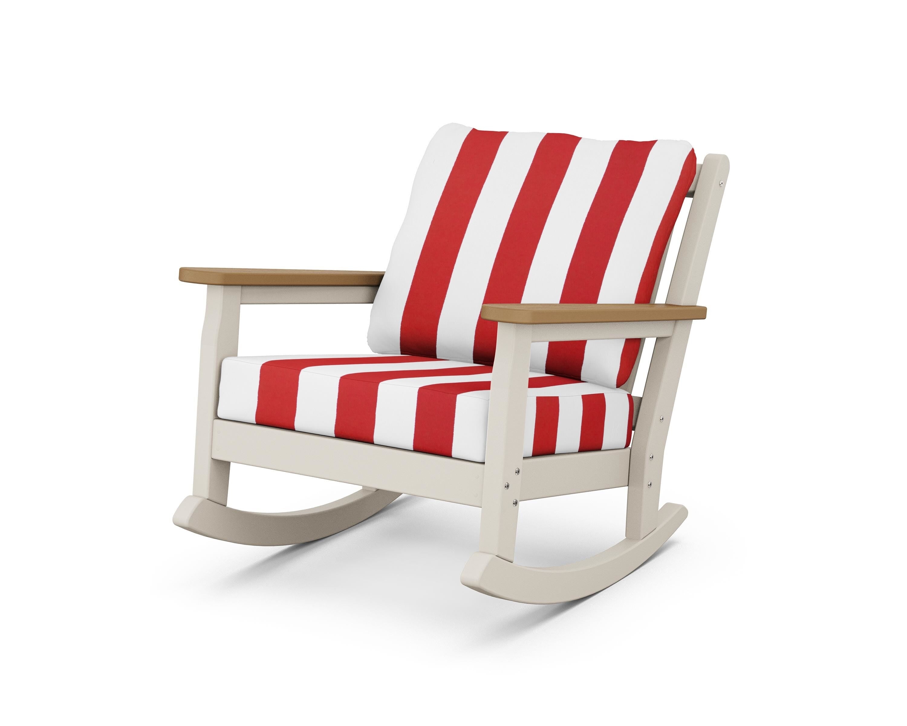POLYWOOD® Chippendale Deep Seating Rocking Chair in Sand / Natural / Cabana Stripe Crimson
