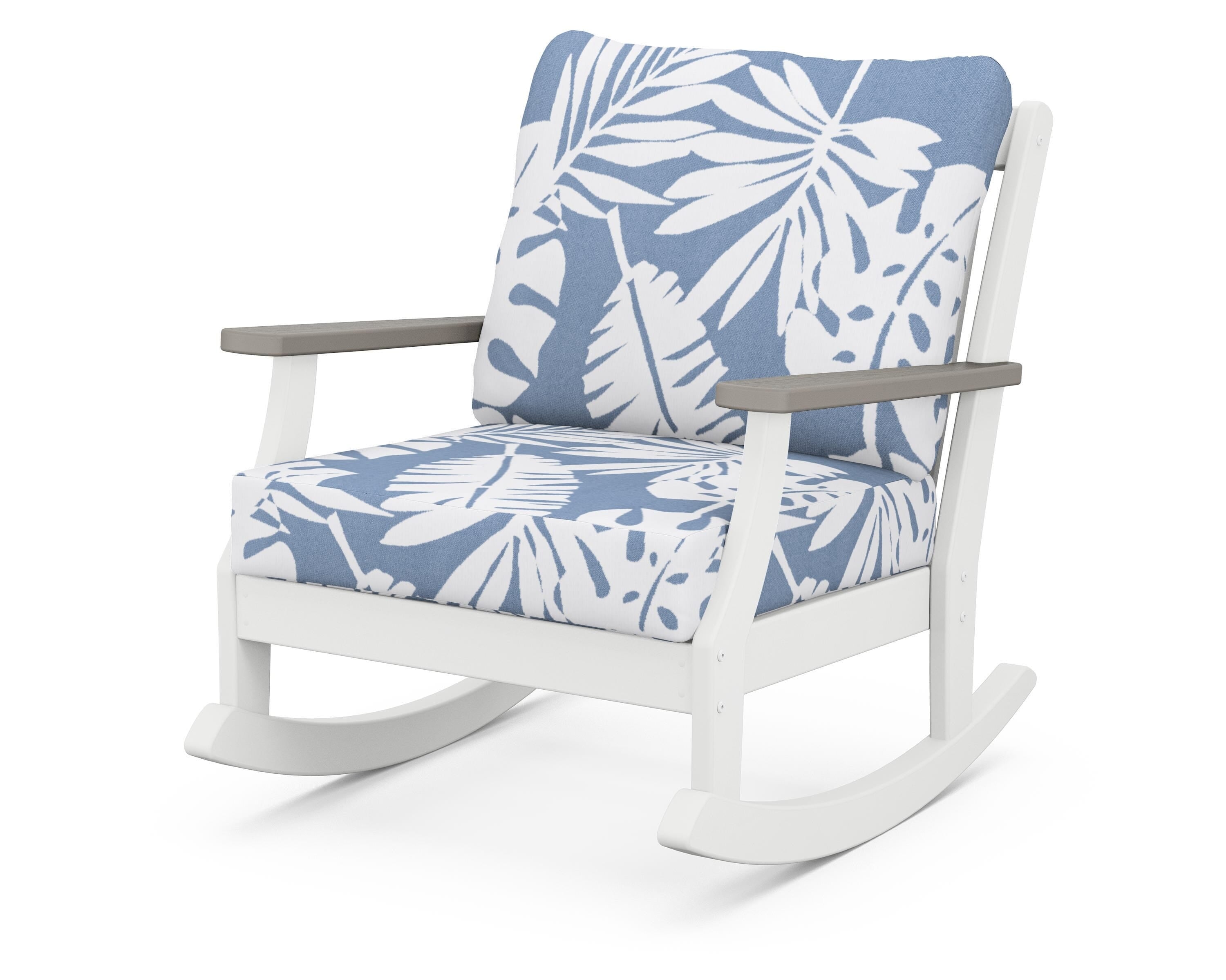POLYWOOD® Braxton Deep Seating Rocking Chair in White / Driftwood / Leaf Sky Blue
