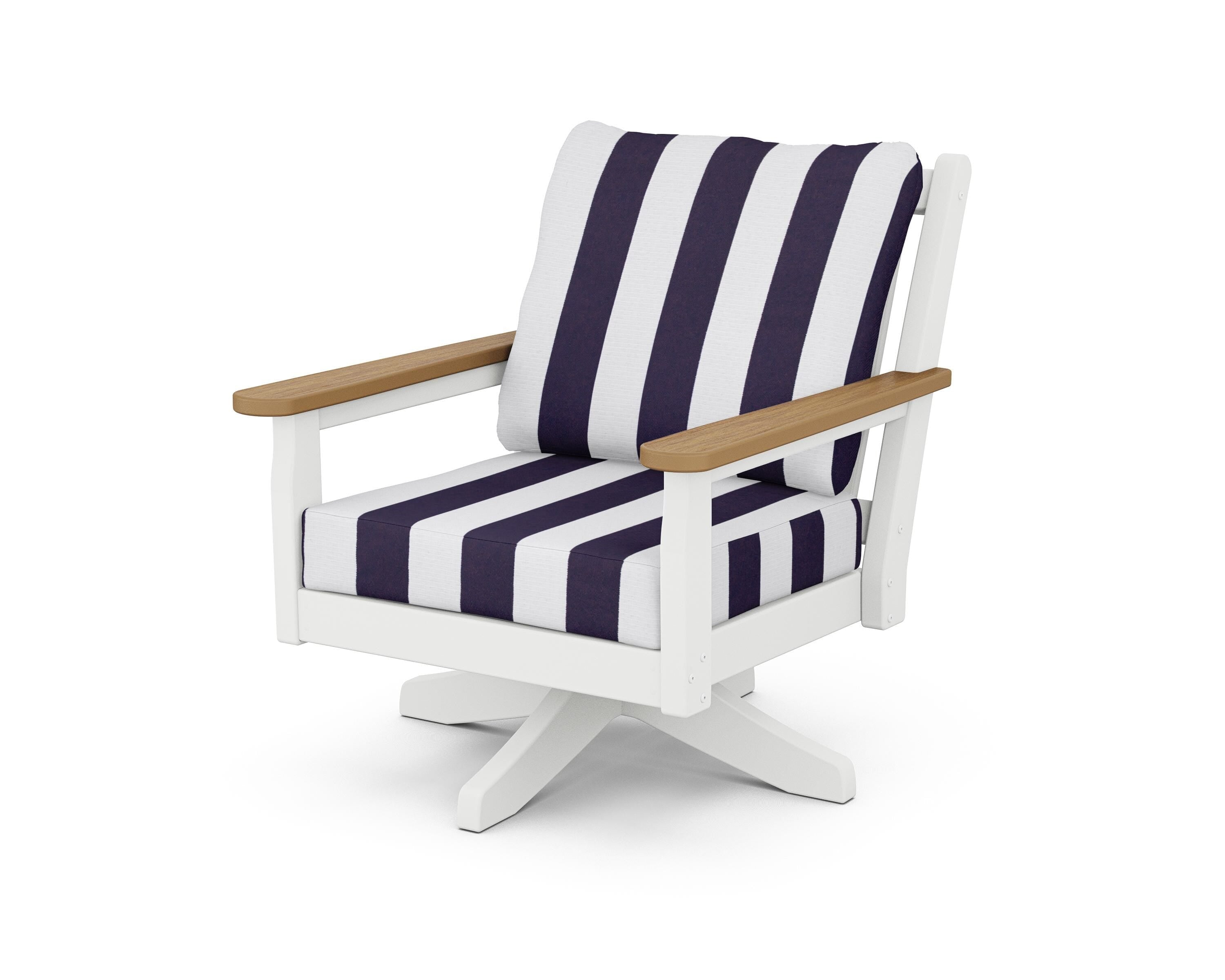 POLYWOOD® Chippendale Deep Seating Swivel Chair in White / Natural / Cabana Stripe Navy
