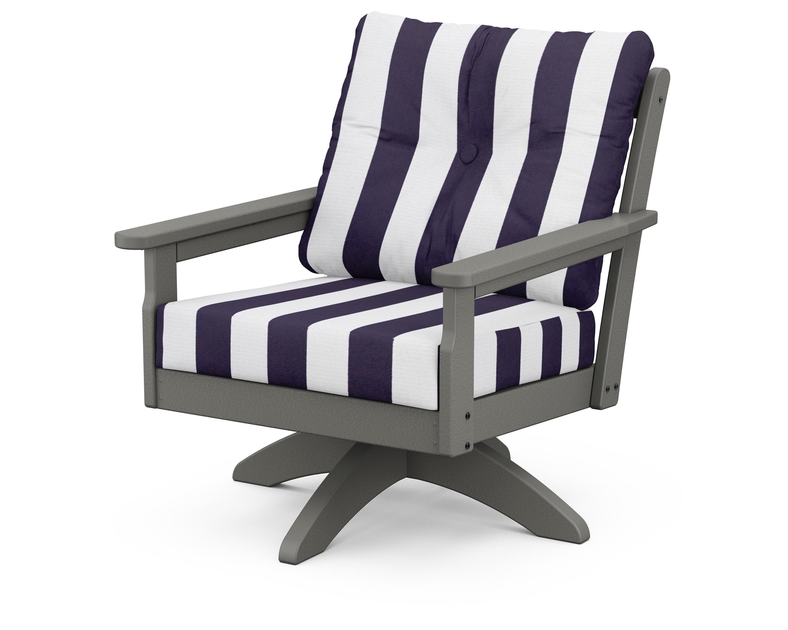 POLYWOOD® Vineyard Deep Seating Swivel Chair in Slate Grey / Cabana Stripe Navy