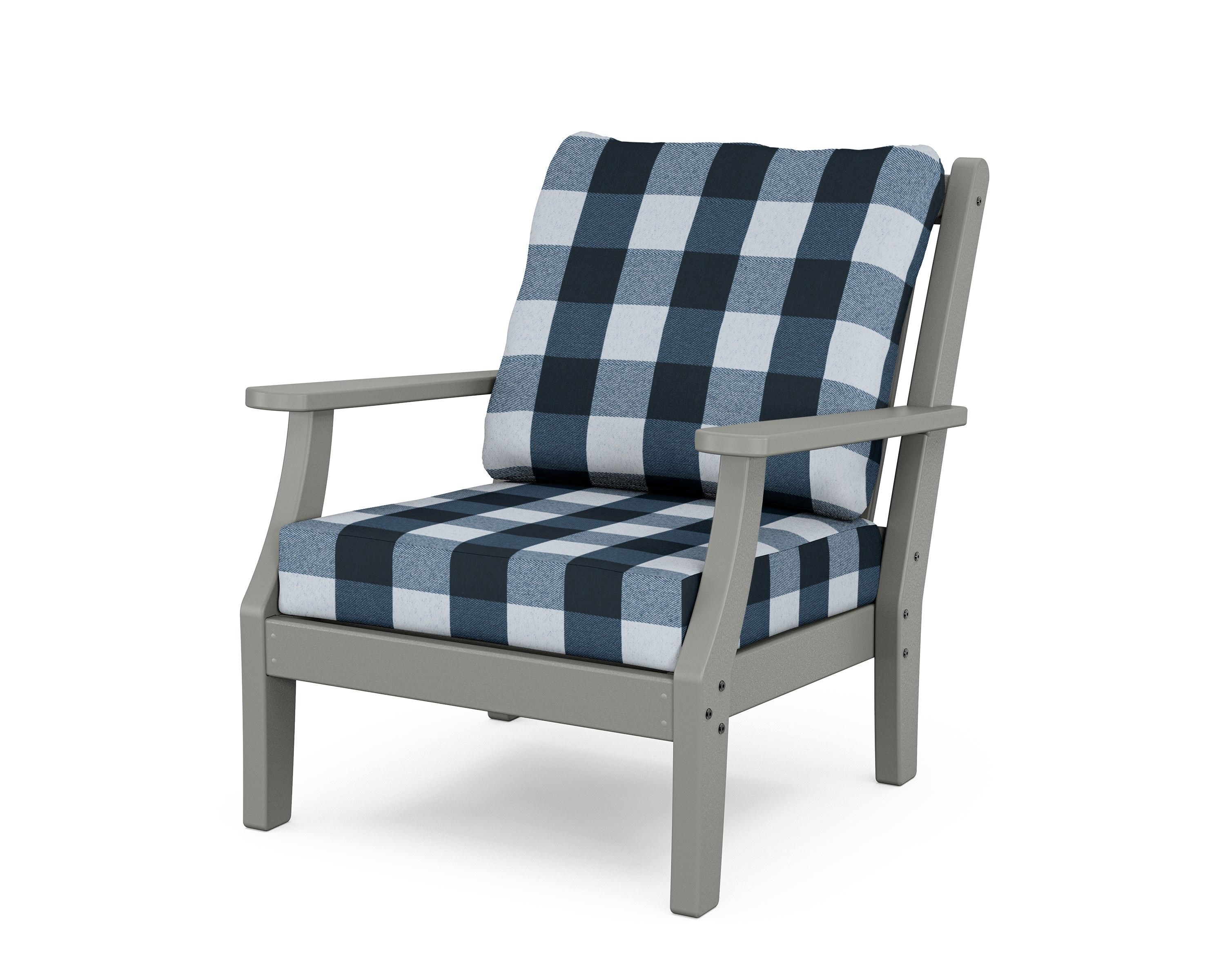 Country Living Wovendale Deep Seating Chair in Slate Grey / Buffalo Plaid Marine Indigo