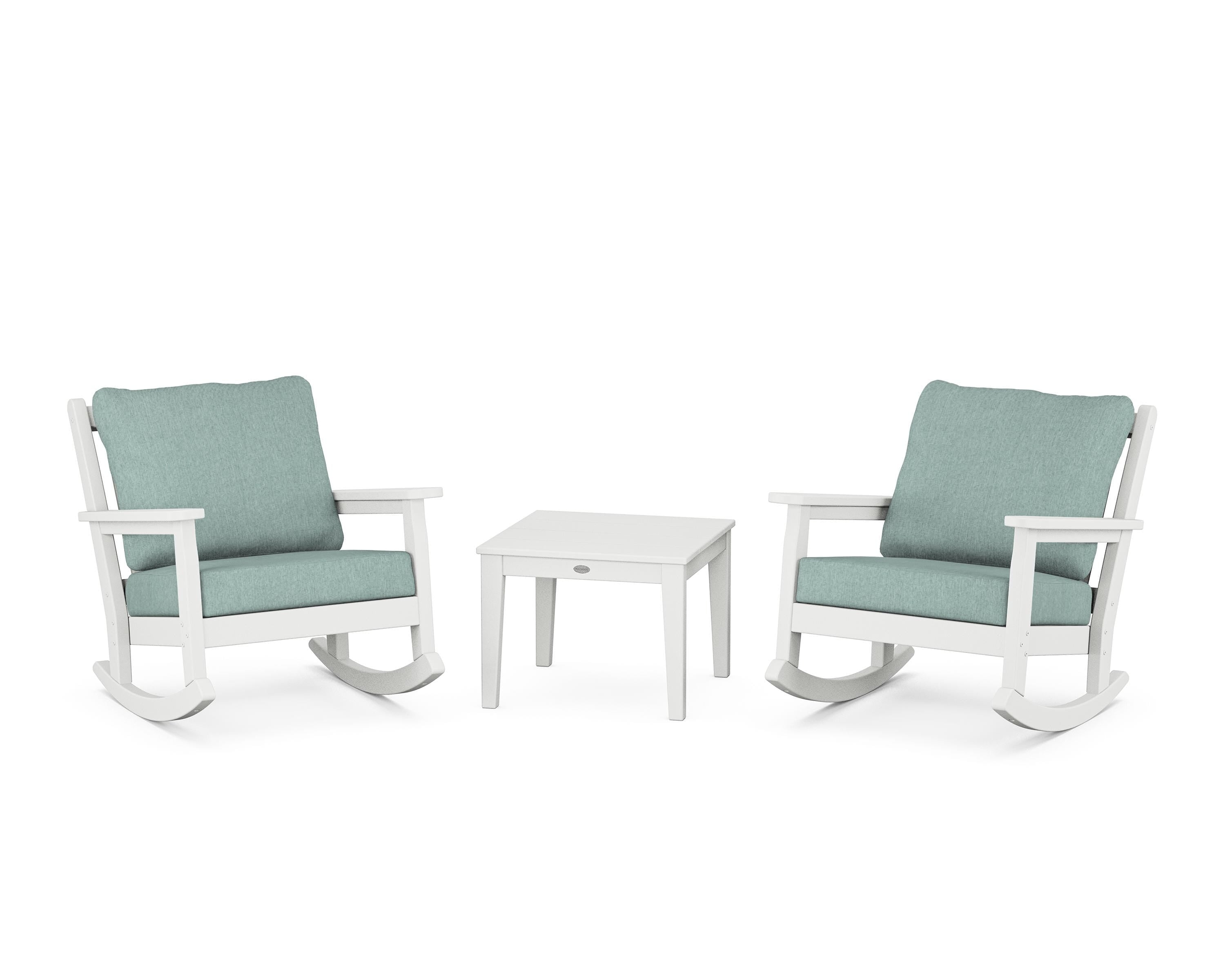 POLYWOOD® Chippendale 3-Piece Deep Seating Rocker Set in White / Glacier Spa
