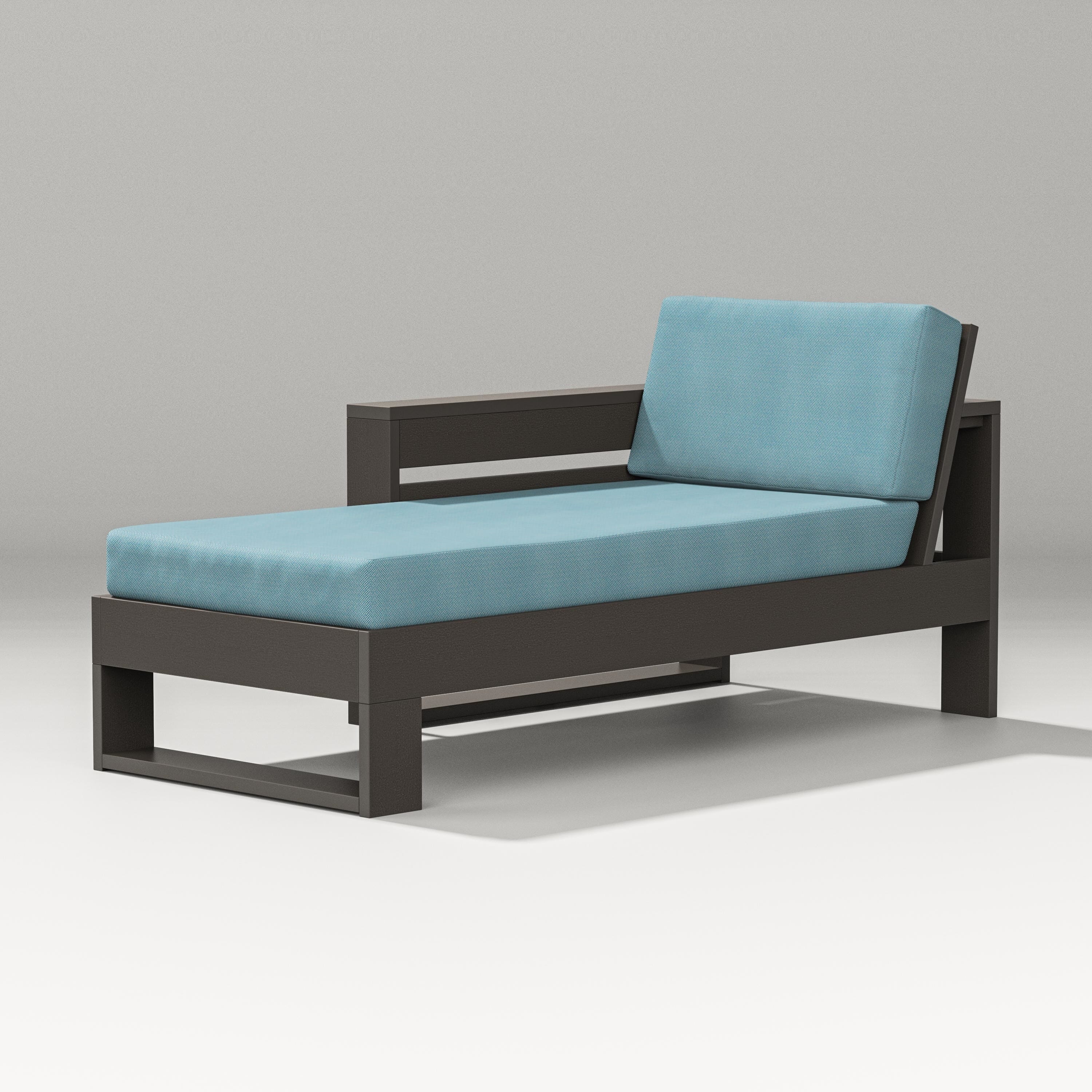 PW Designer Series Latitude Modular Left Arm Chaise in Vintage Coffee / Lattice Sky Blue