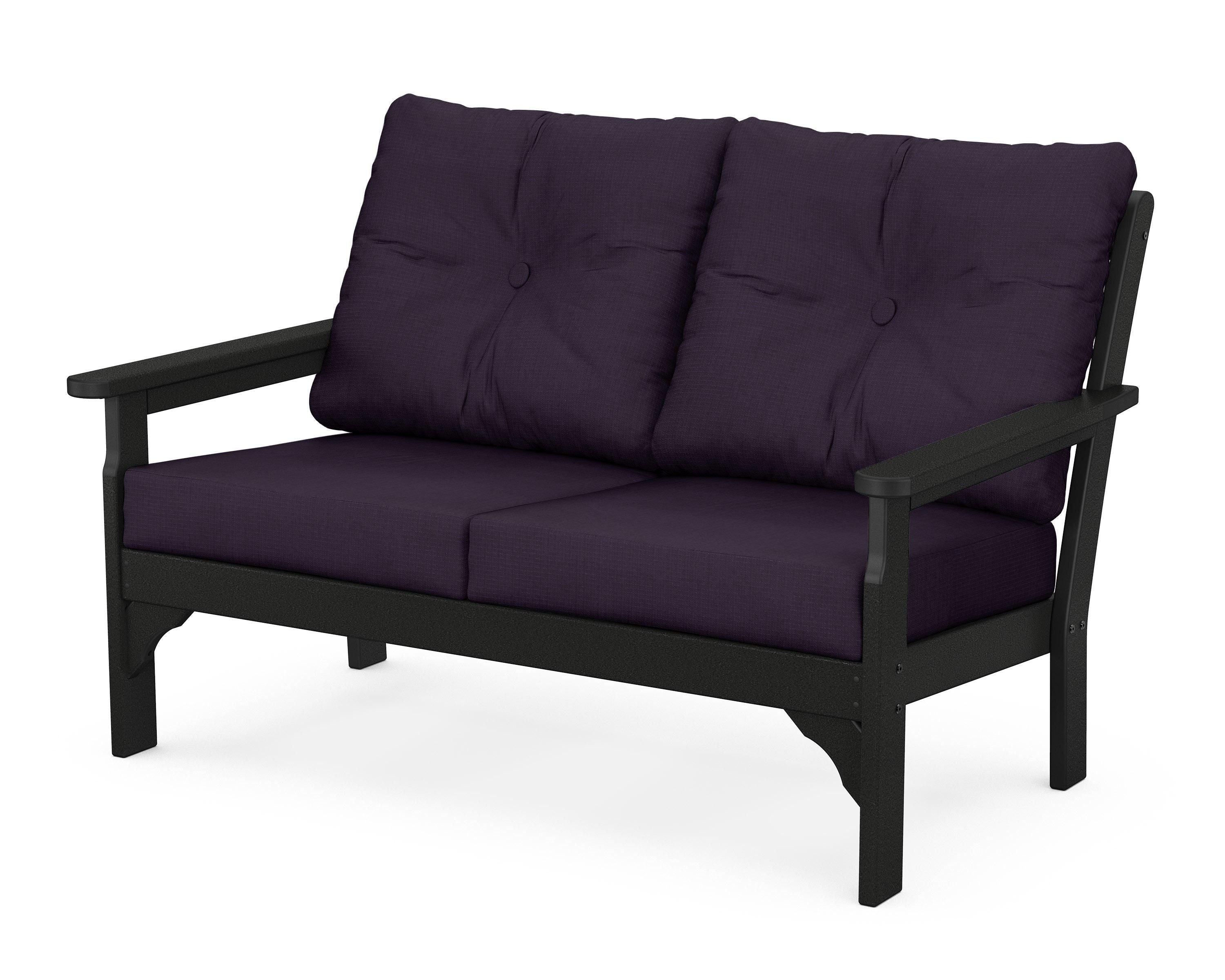 POLYWOOD® Vineyard Deep Seating Loveseat in Black / Navy Linen