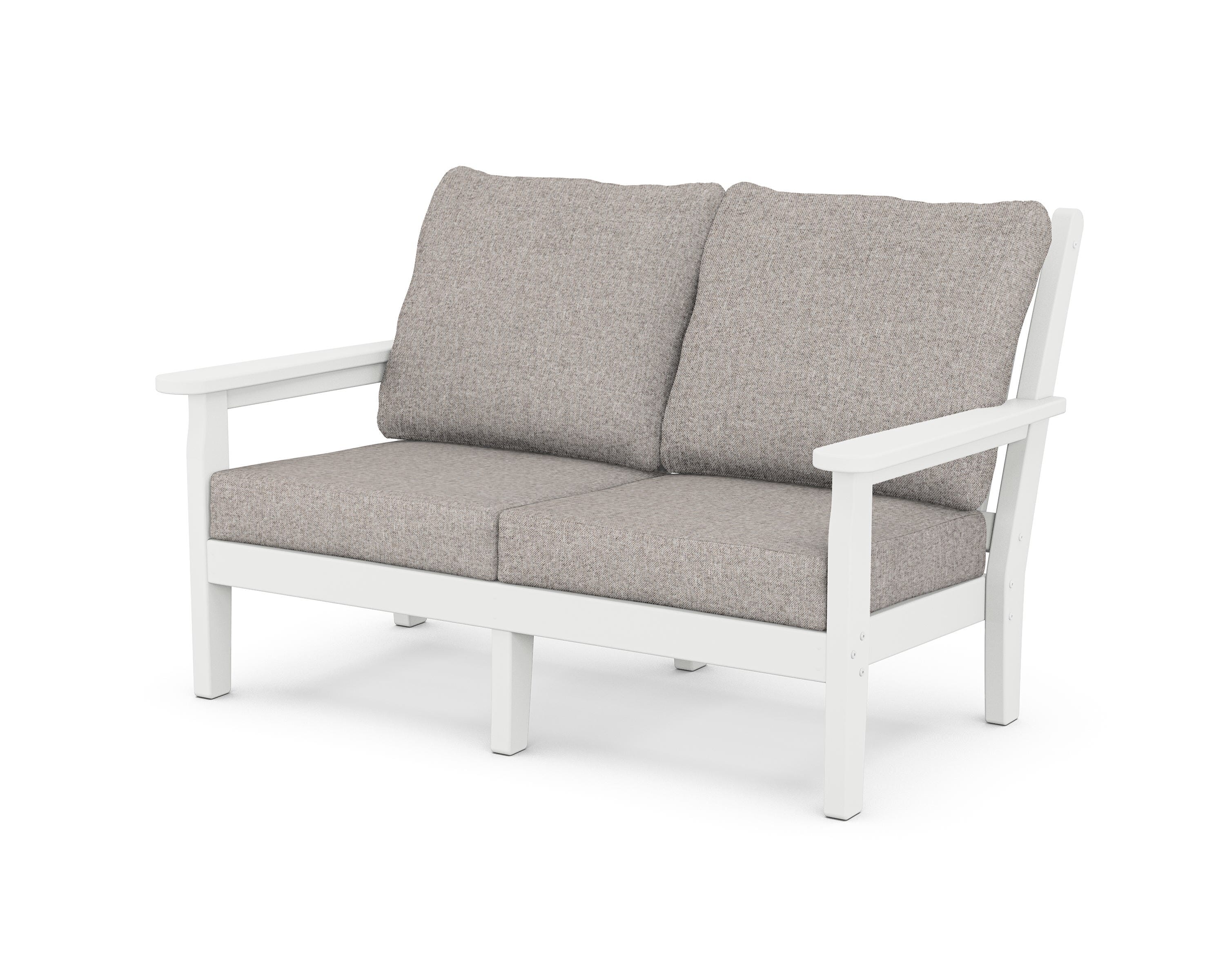 POLYWOOD® Chippendale Deep Seating Loveseat in White / Weathered Tweed