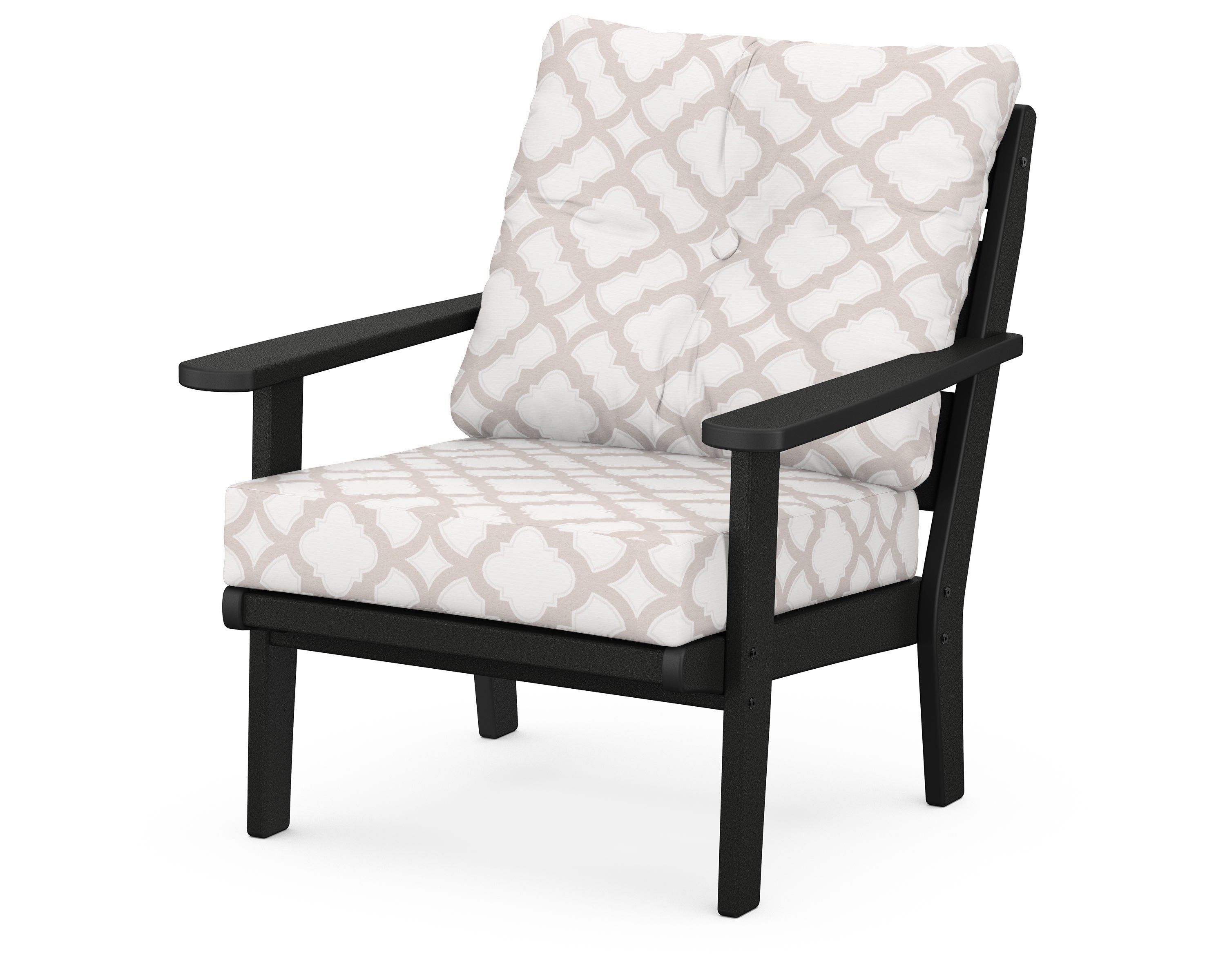 POLYWOOD® Lakeside Deep Seating Chair in Black / Trellis Dune Burlap