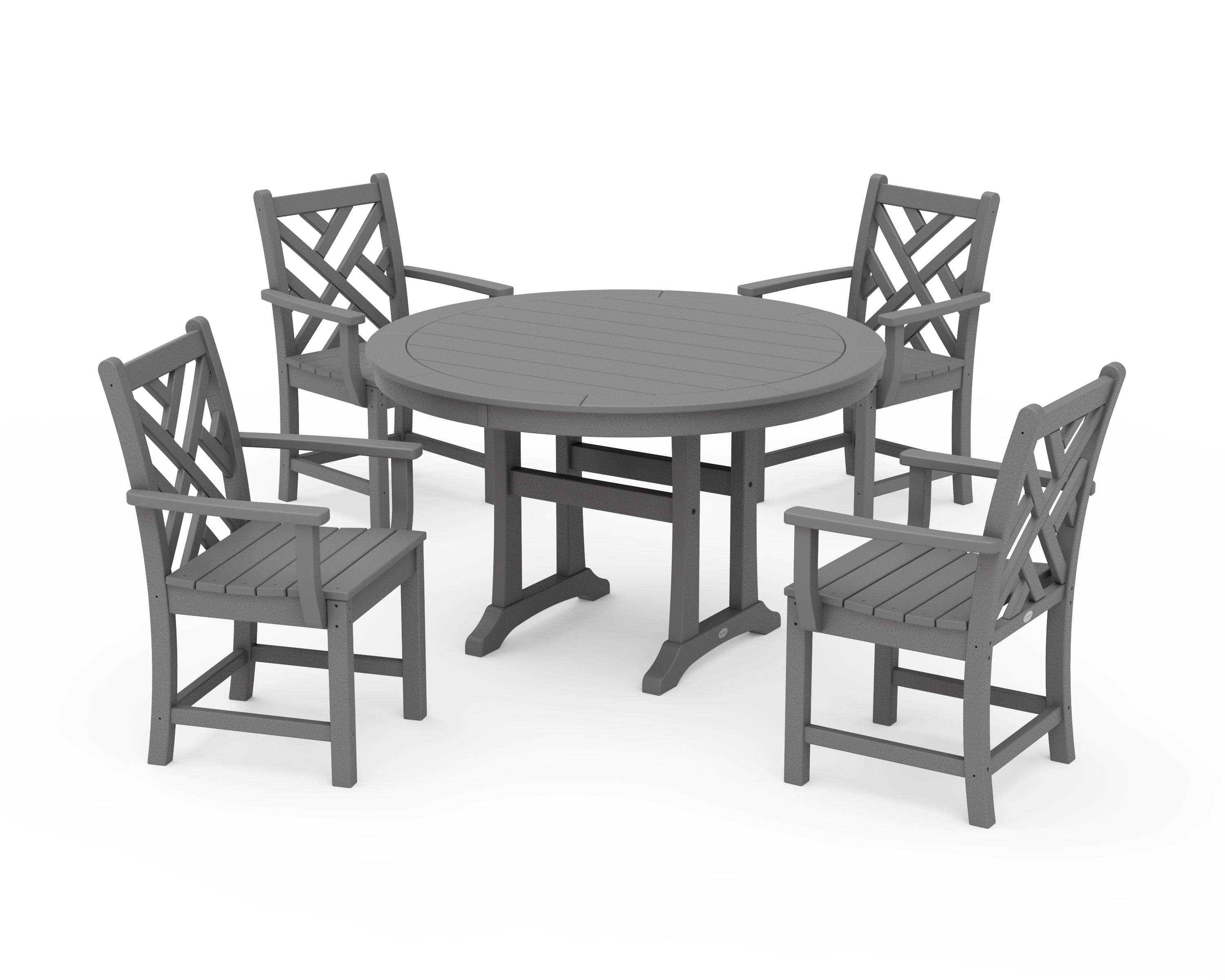 POLYWOOD® Chippendale 5-Piece Nautical Trestle Dining Arm Chair Set in Slate Grey