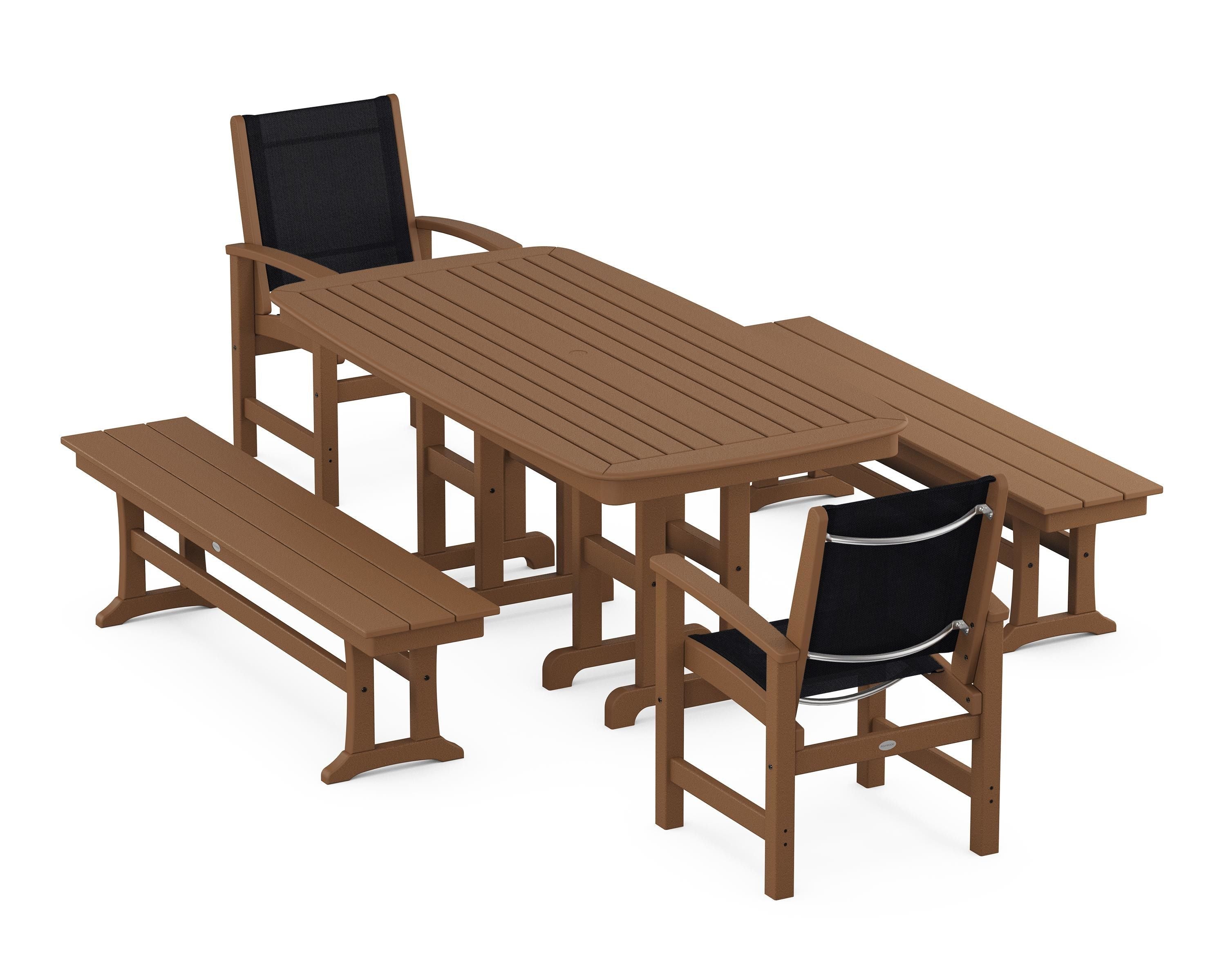 POLYWOOD® Coastal 5-Piece Dining Set in Teak / Black Sling