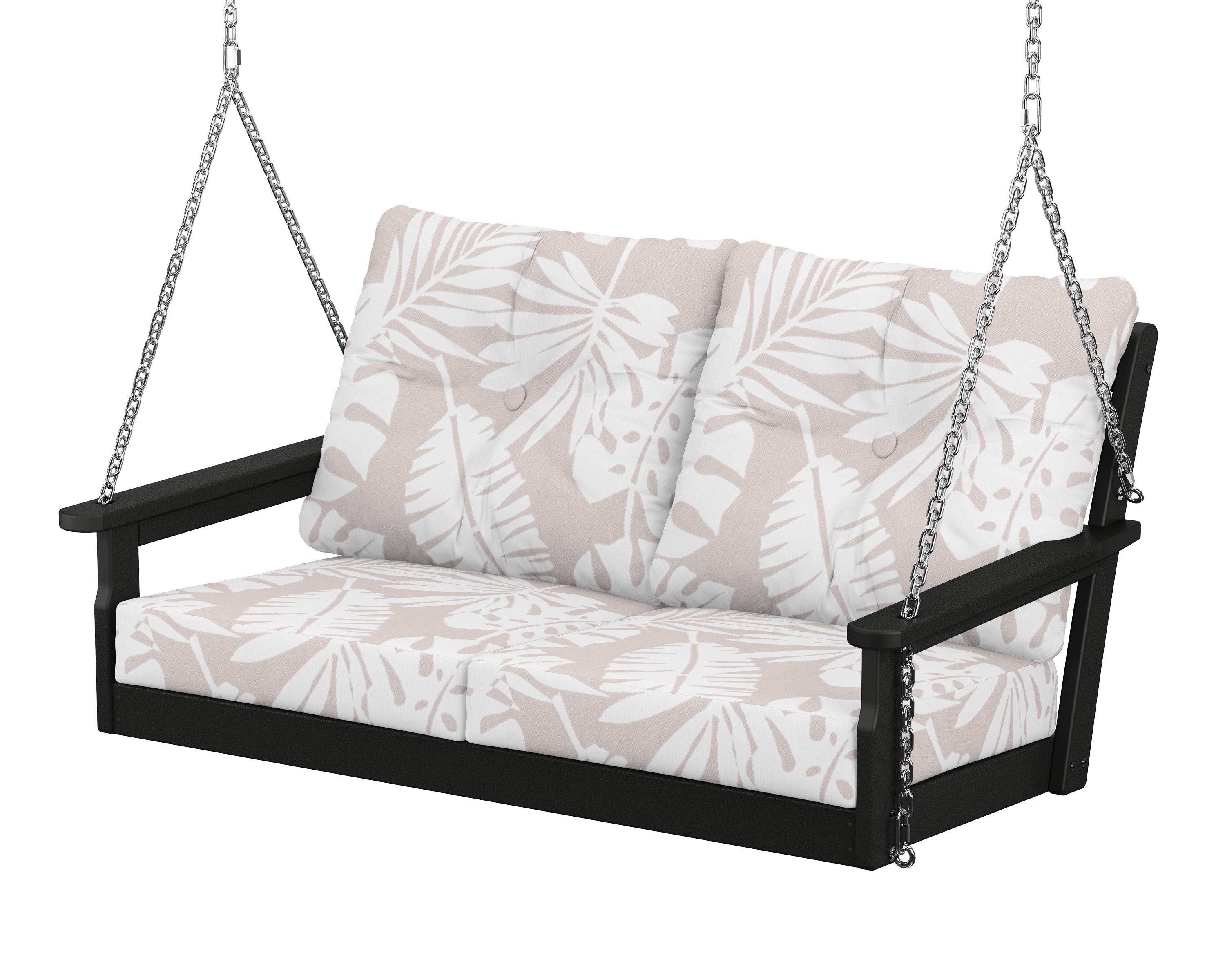 POLYWOOD® Vineyard Deep Seating Swing in Black / Leaf Dune Burlap
