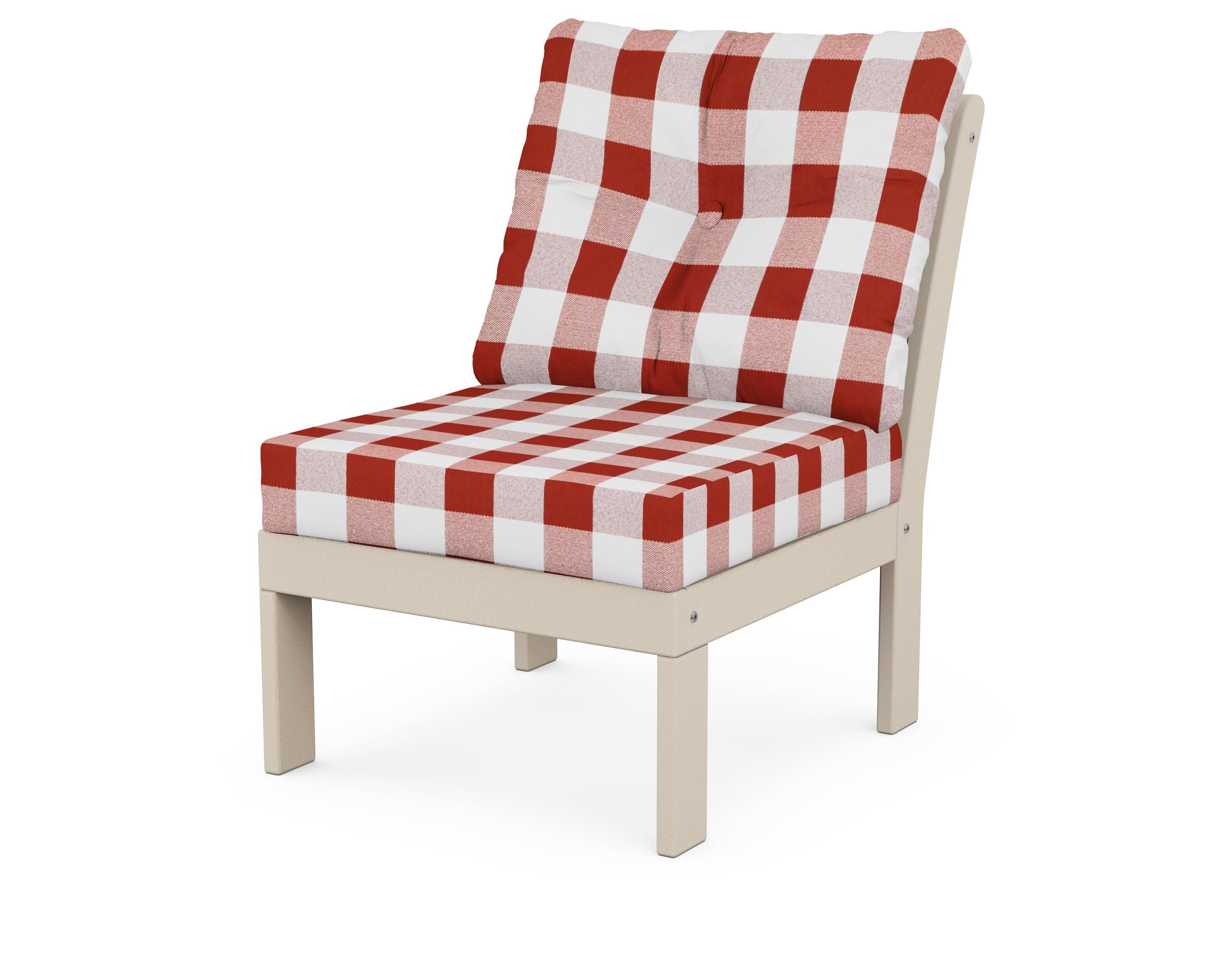 POLYWOOD® Vineyard Modular Armless Chair in Sand / Buffalo Plaid Crimson