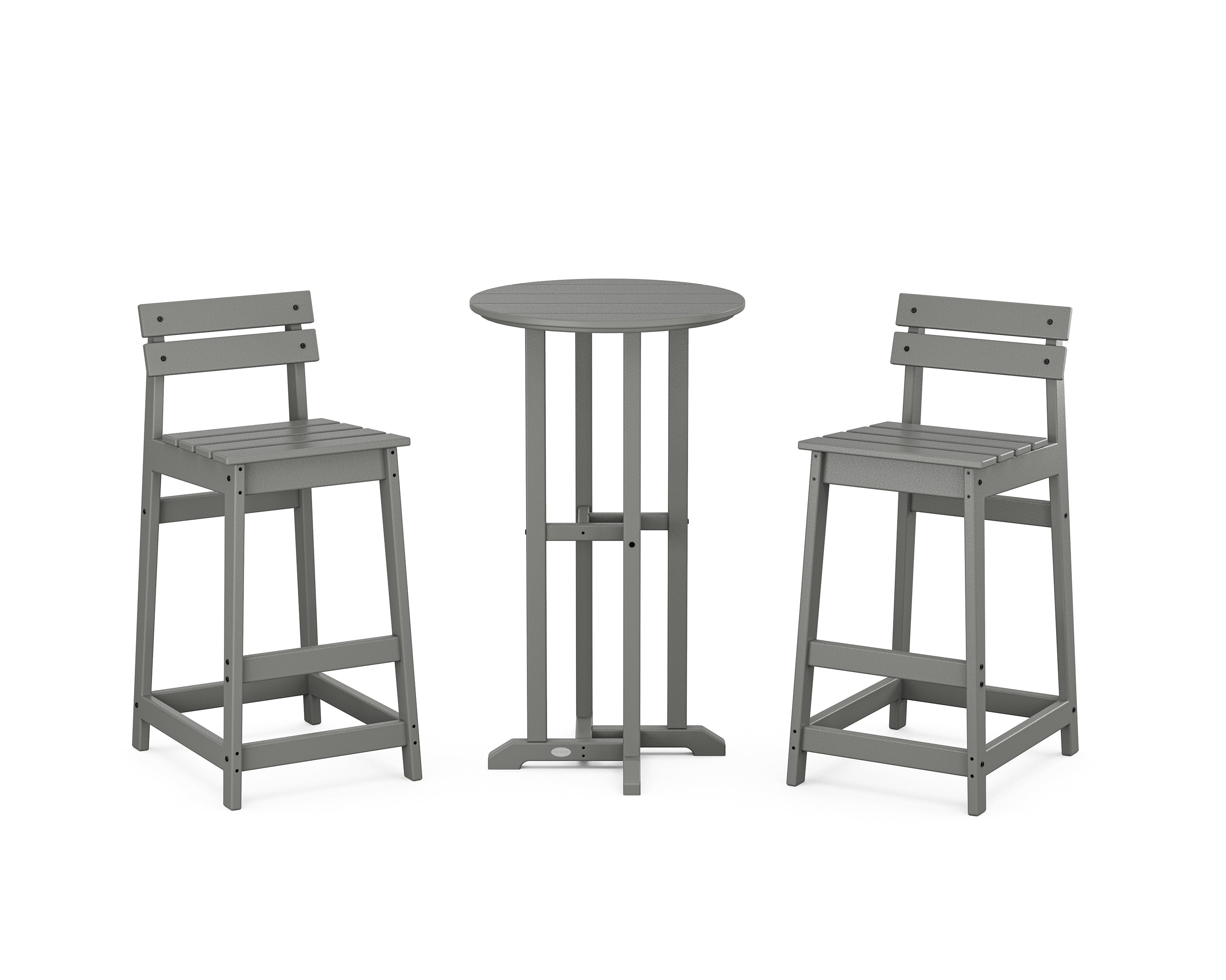 POLYWOOD® Modern Studio Plaza Lowback Bar Chair 3-Piece Bistro Set in Slate Grey