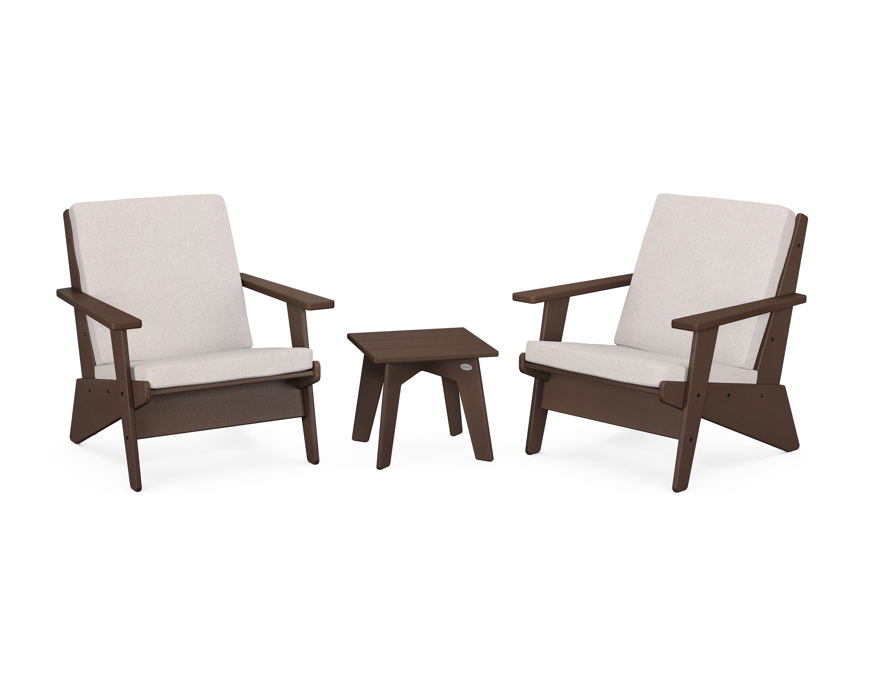 POLYWOOD® Riviera Modern Lounge 3-Piece Set in Mahogany / Dune Burlap