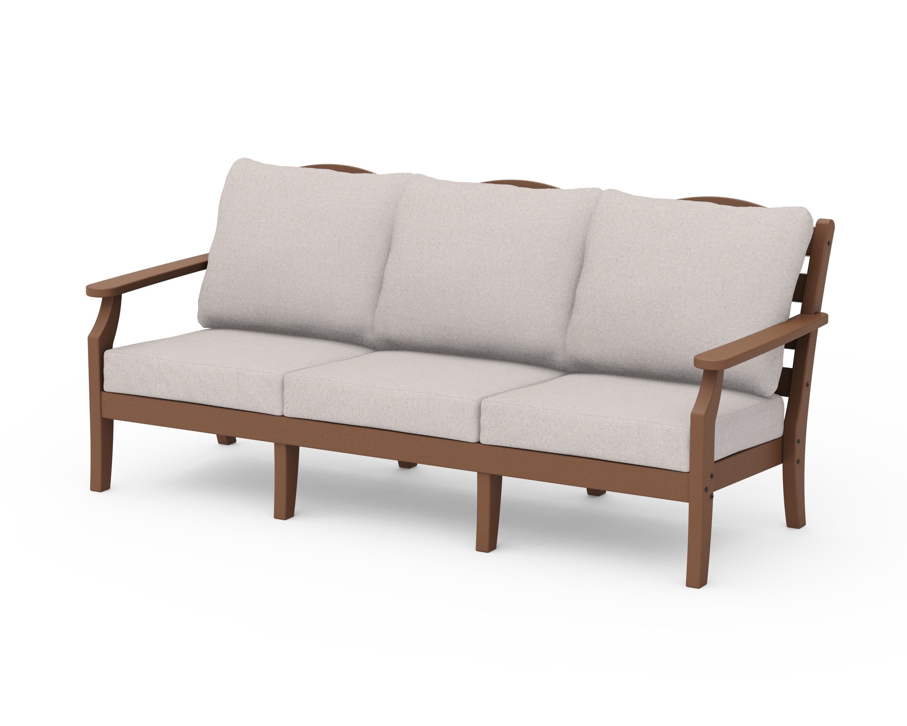 Draper James™ by POLYWOOD® Savannah Deep Seating Sofa in Teak / Dune Burlap