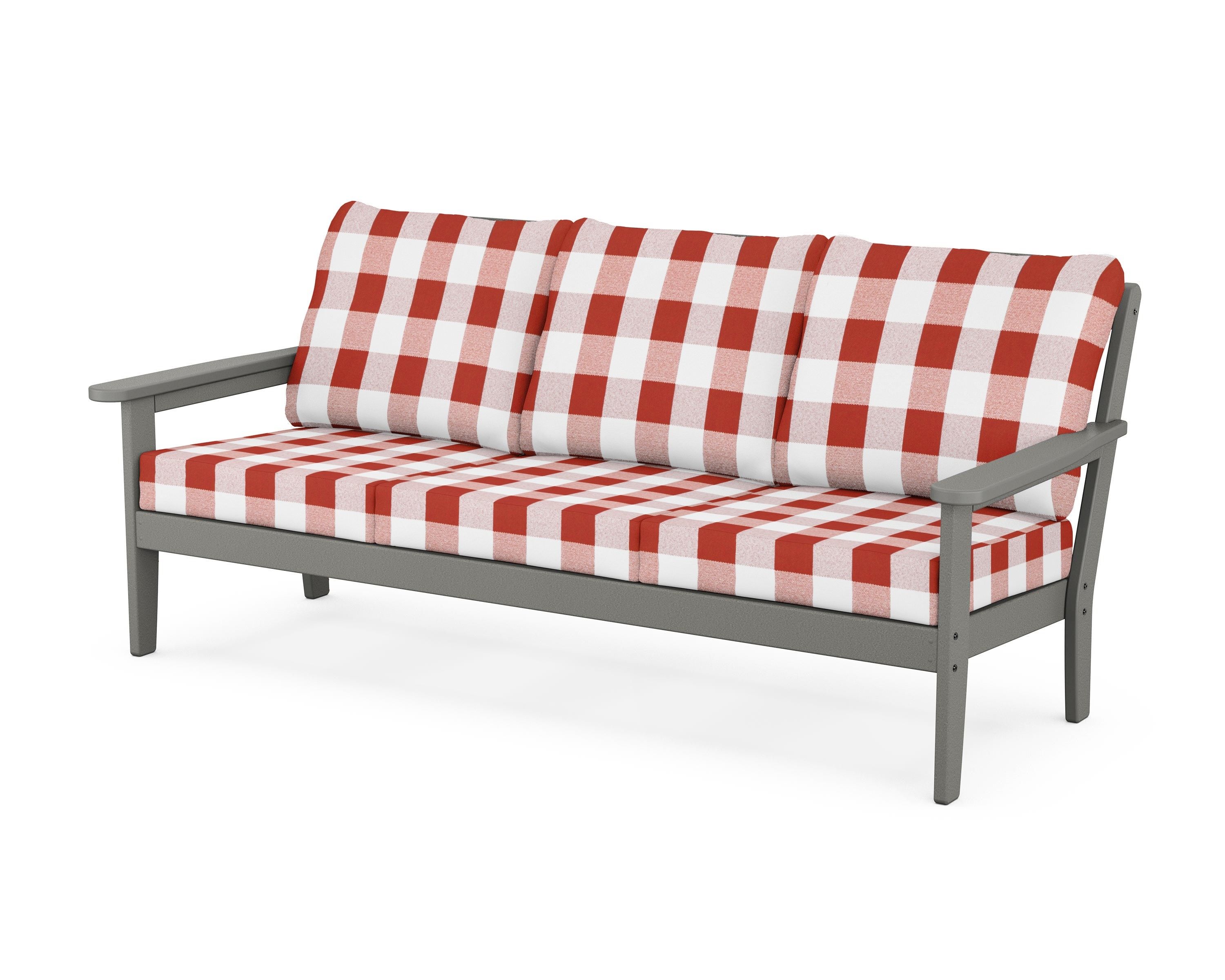 Country Living Cottage Deep Seating Sofa in Slate Grey / Buffalo Plaid Crimson