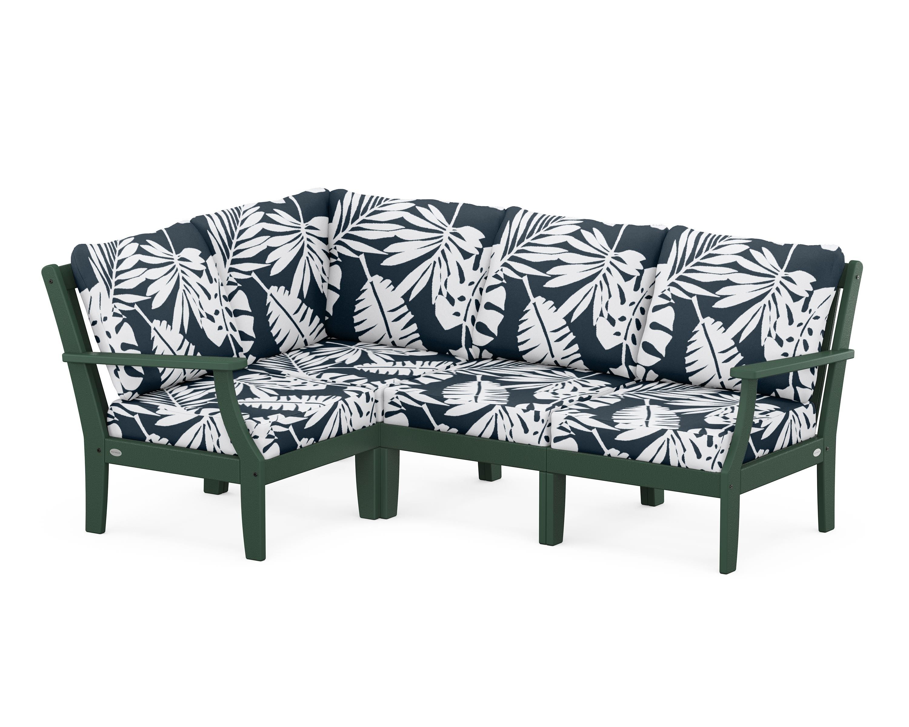 POLYWOOD® Braxton Modular 4-Piece Deep Seating Set in Green / Leaf Marine Indigo