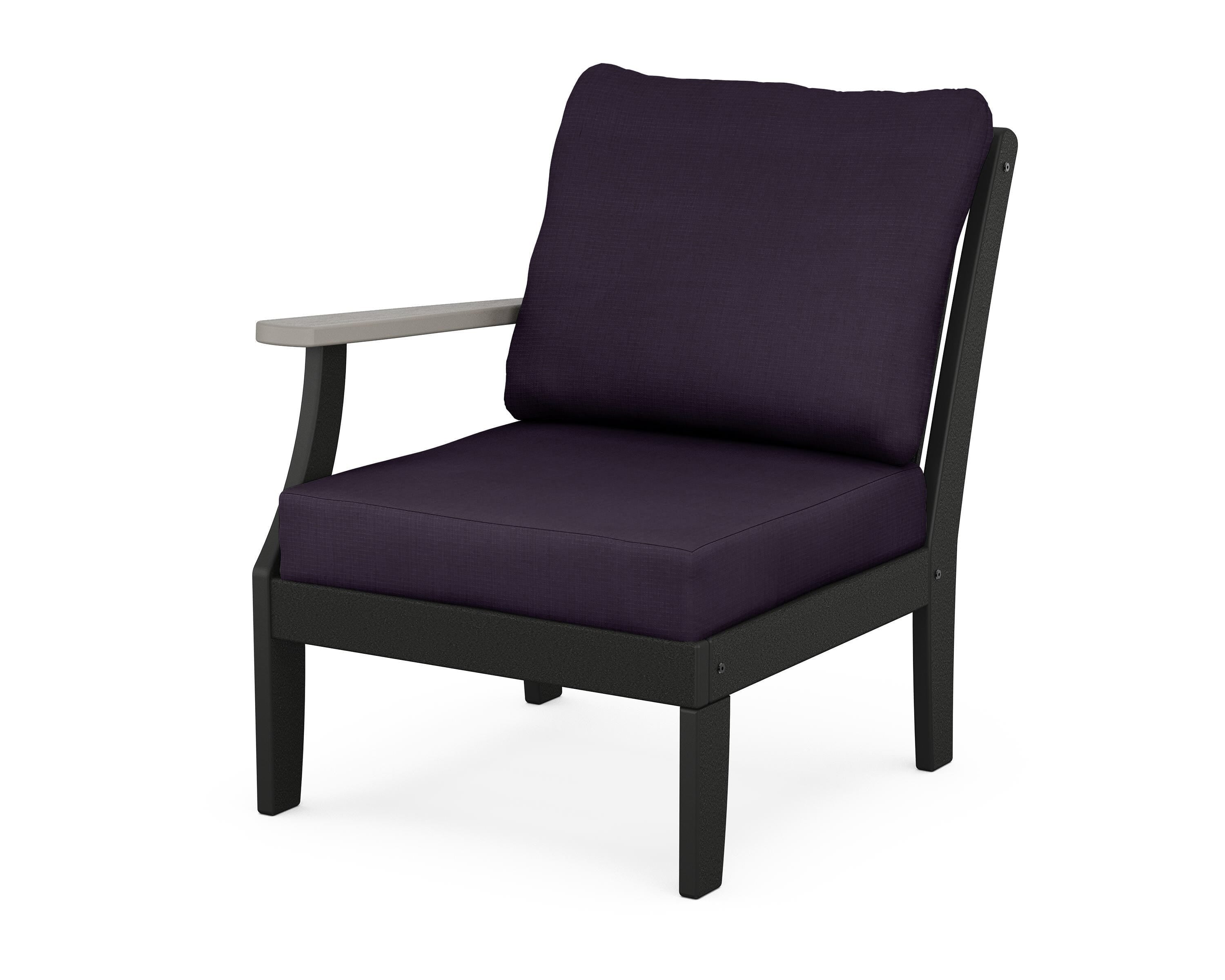 POLYWOOD® Braxton Modular Left Arm Chair in Black / Driftwood / Navy Linen