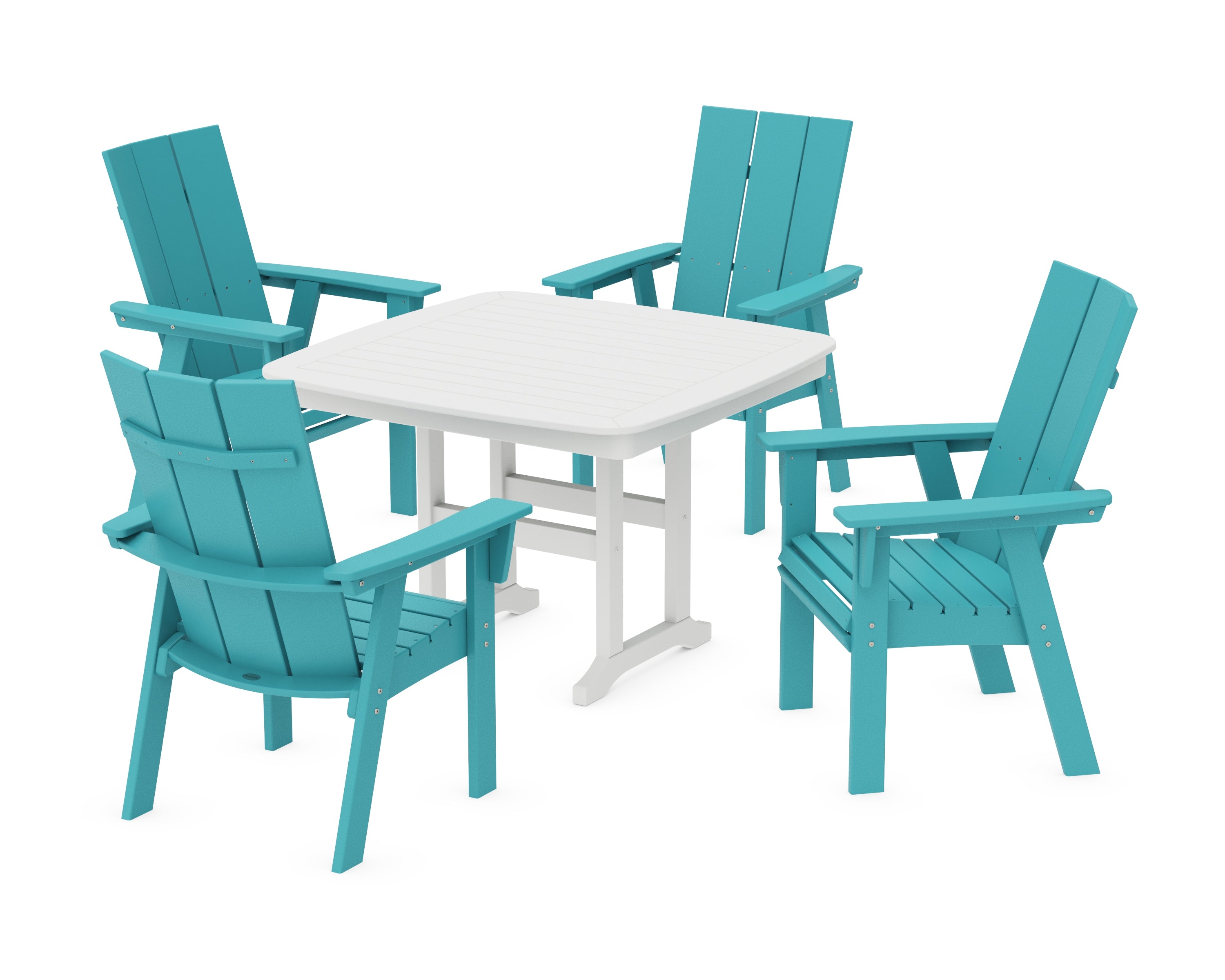 POLYWOOD® Modern Curveback Adirondack 5-Piece Dining Set in Aruba / White