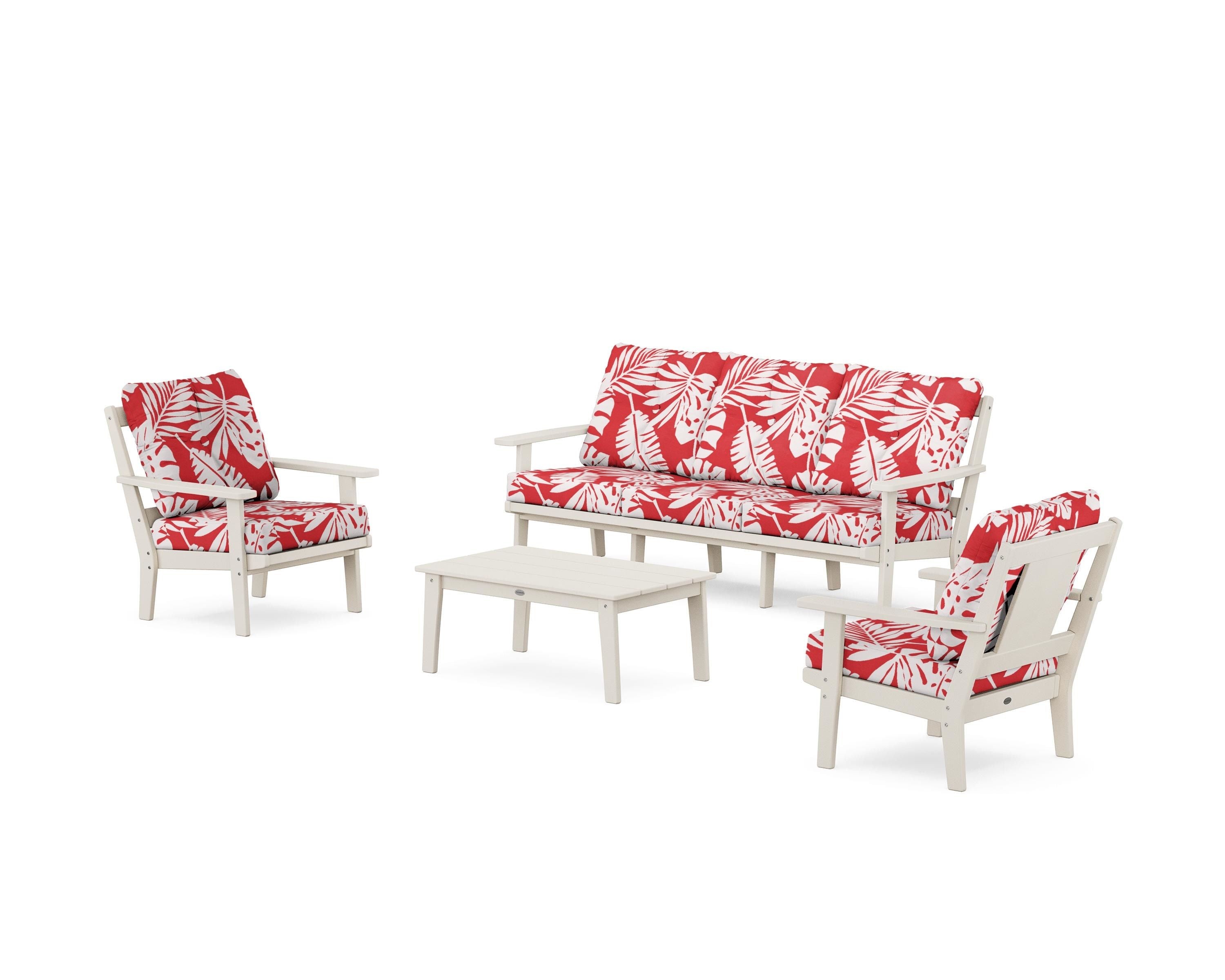 POLYWOOD® Prairie 4-Piece Deep Seating Set with Sofa in Sand / Leaf Crimson