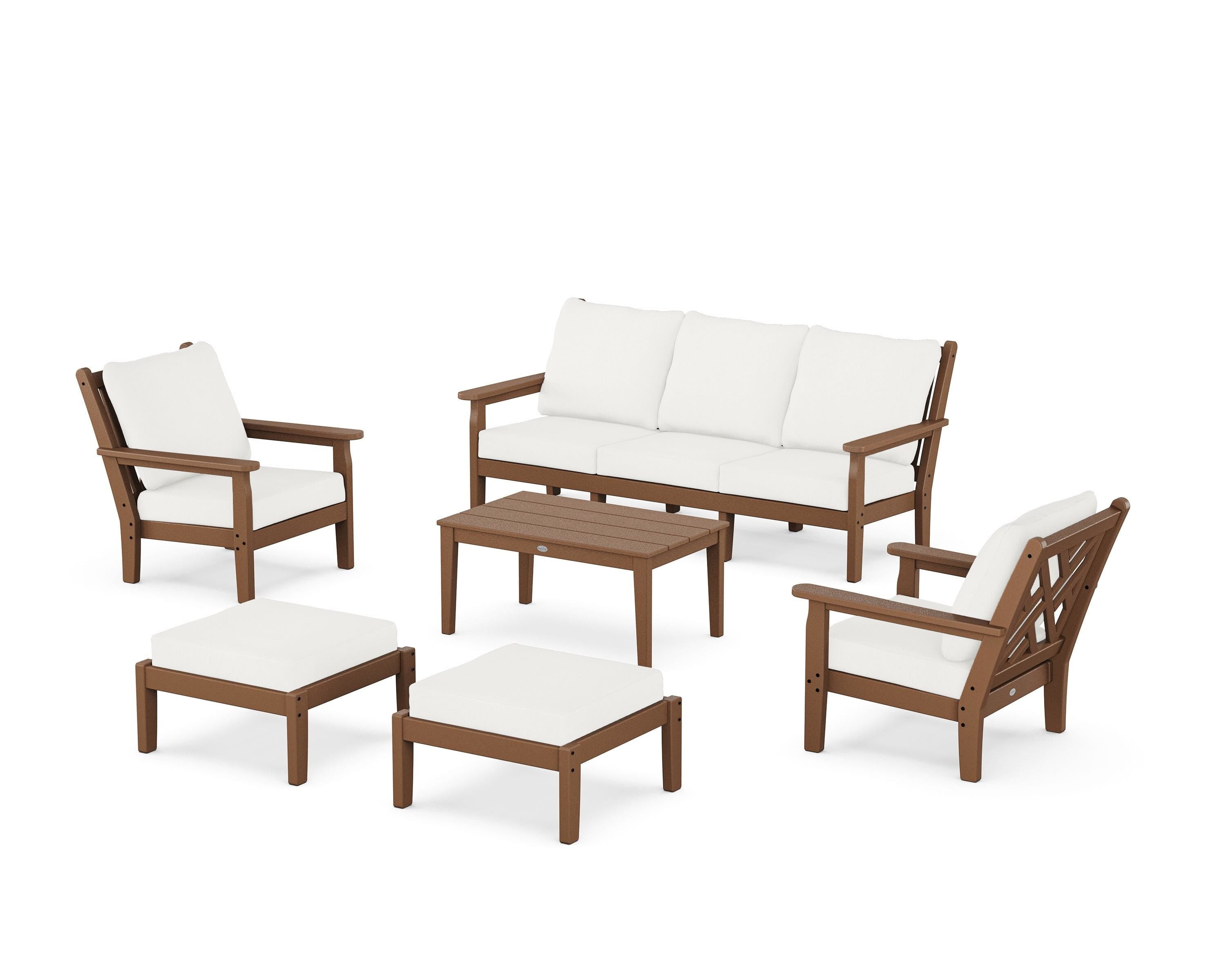 POLYWOOD® Chippendale 6-Piece Lounge Sofa Set in Teak / Natural Linen