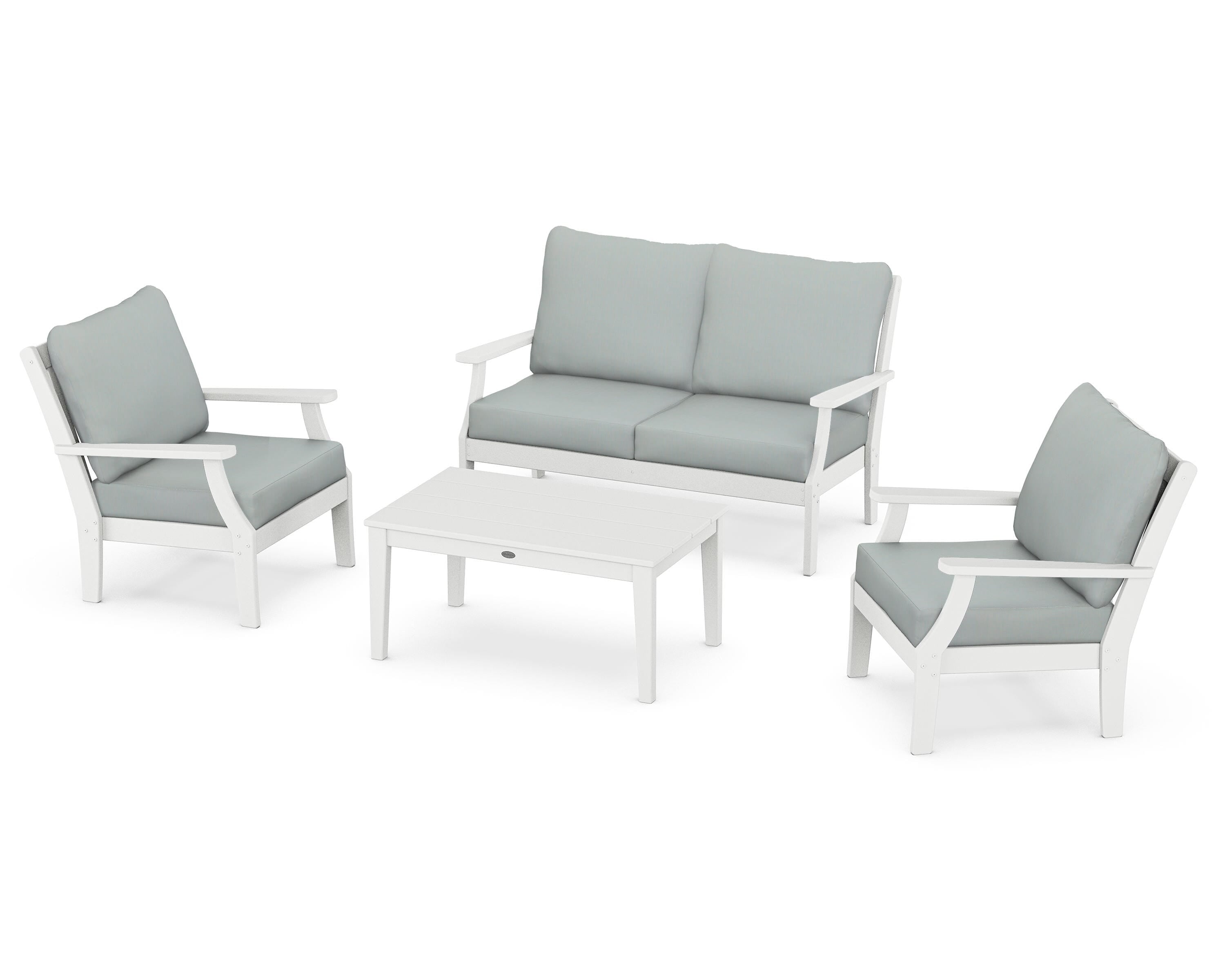 POLYWOOD® Braxton 4-Piece Deep Seating Chair Set in White / Spa