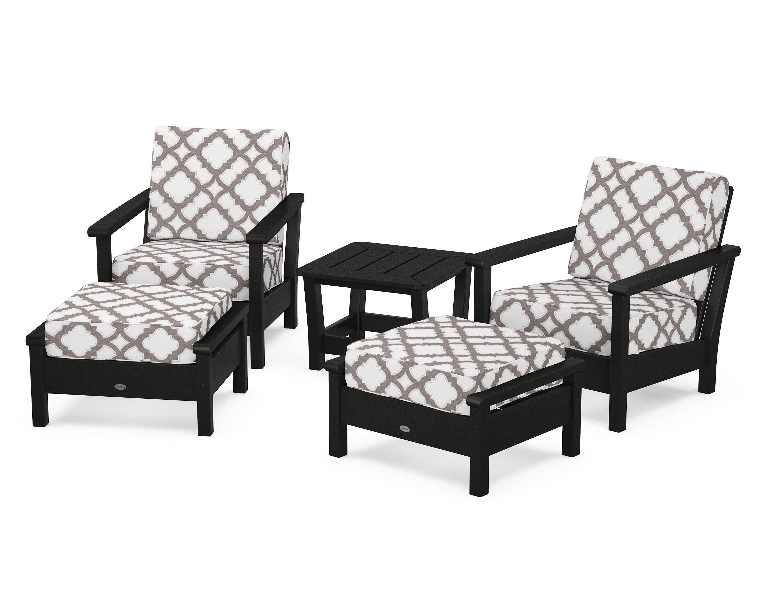 POLYWOOD® Harbour 5-Piece Deep Seating Chair Set in Black / Trellis Grey Mist