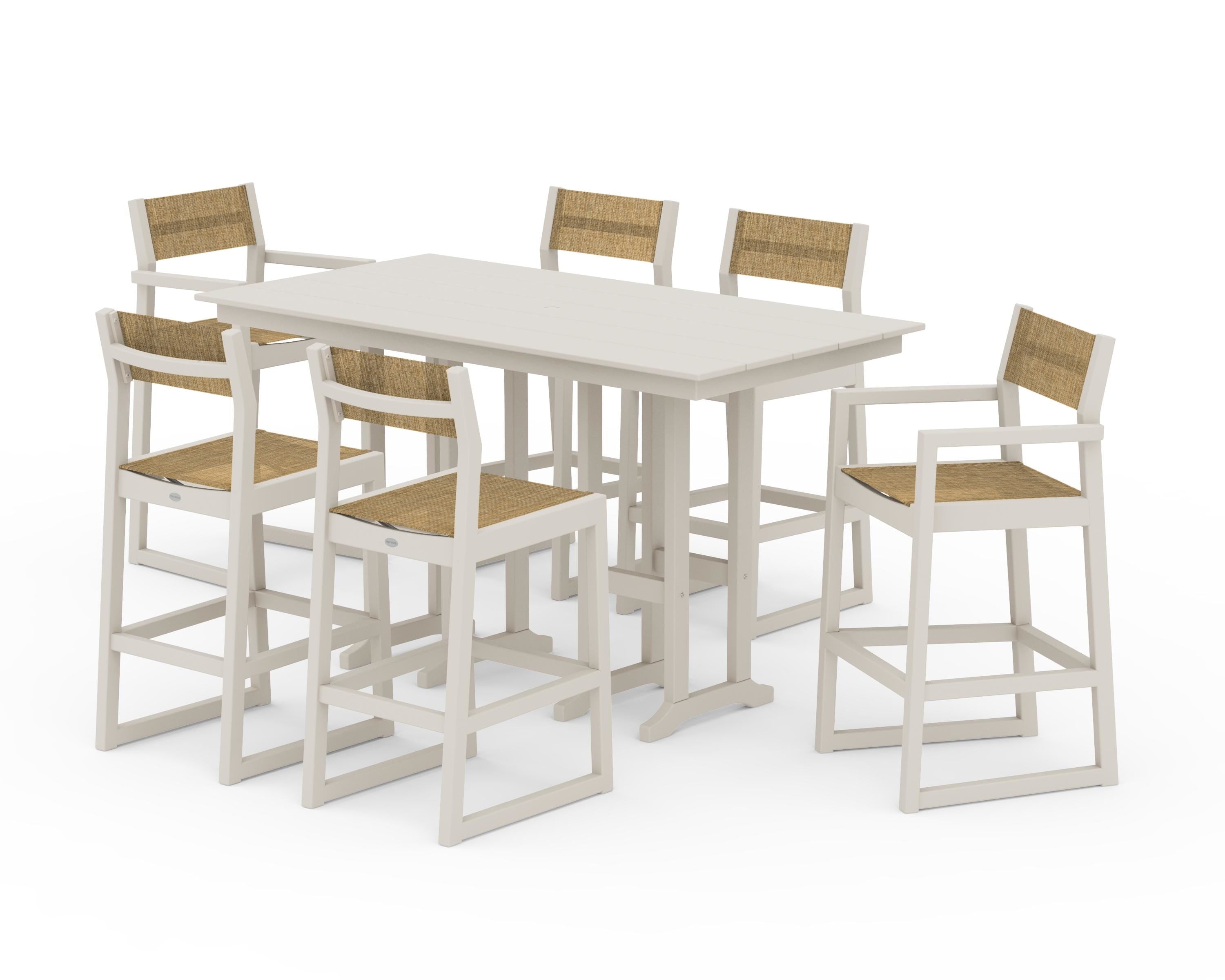 POLYWOOD® EDGE Sling 7-Piece Farmhouse Bar Set in Sand / Burlap Sling