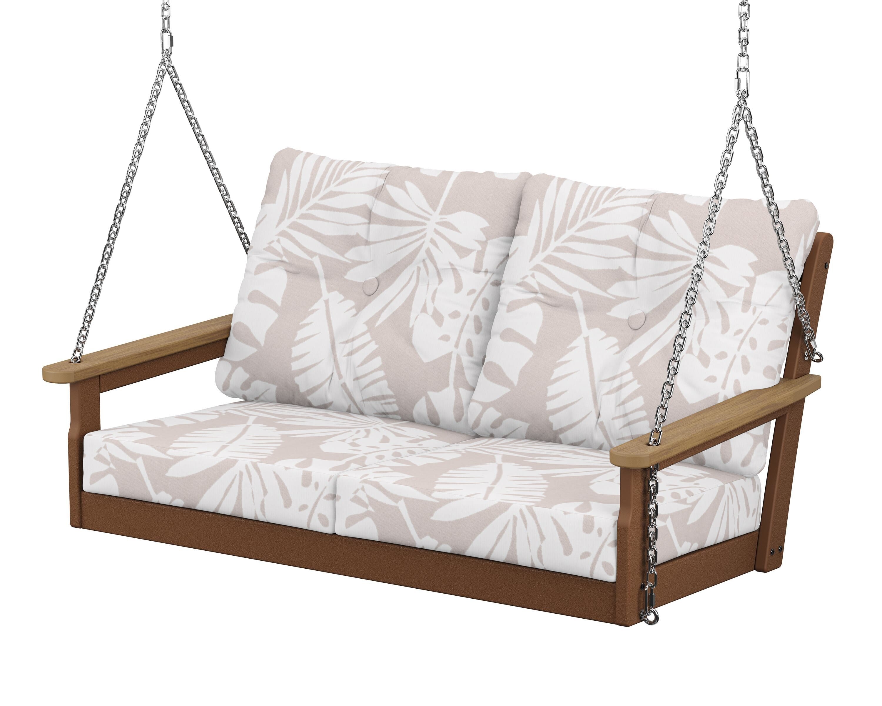 POLYWOOD® Vineyard Deep Seating Swing in Teak / Natural / Leaf Dune Burlap