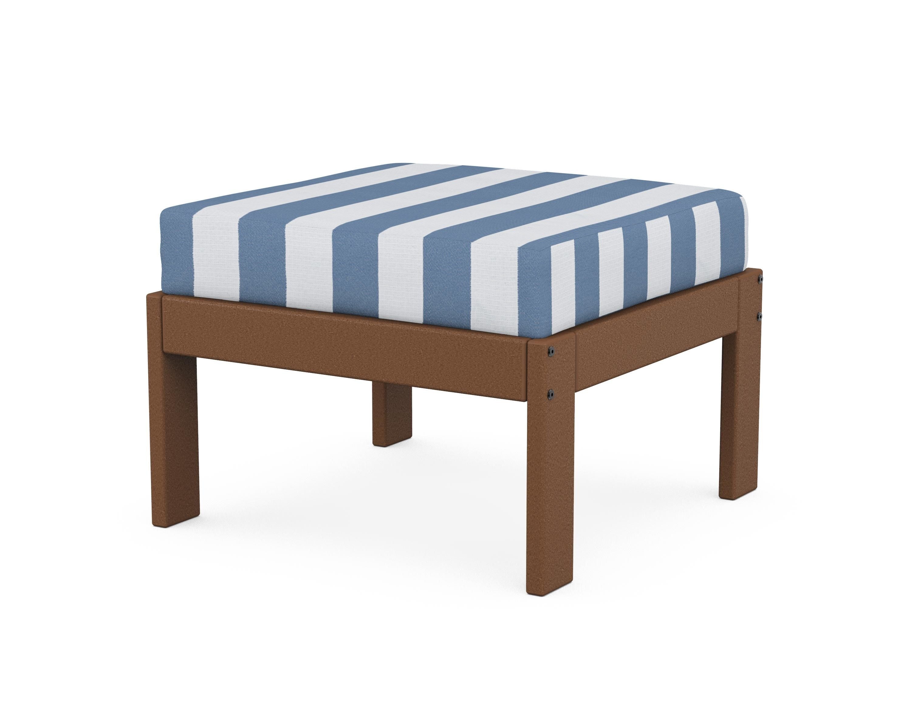 POLYWOOD® Vineyard Modular Ottoman in Teak / Cabana Stripe Sky Blue