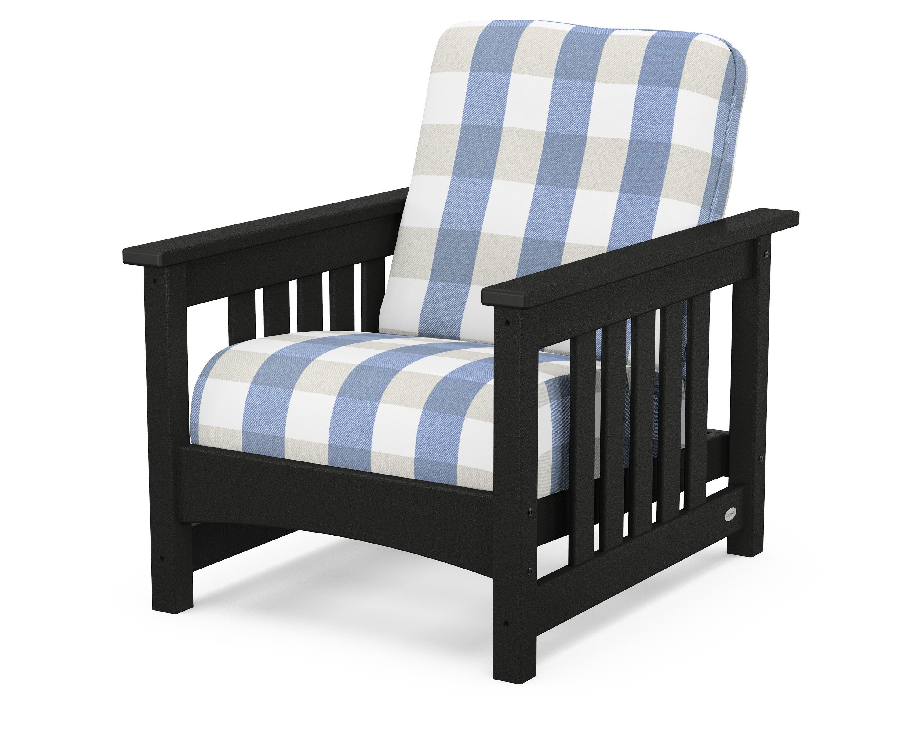 POLYWOOD® Club Mission Chair in Black / Buffalo Plaid Sky Blue