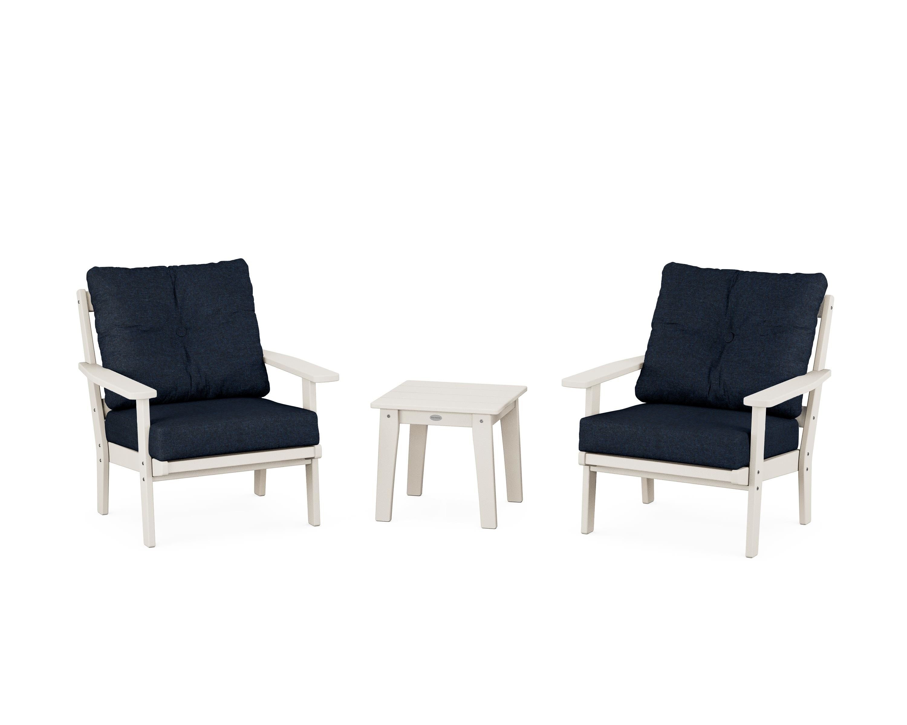 POLYWOOD® Oxford 3-Piece Deep Seating Set in Sand / Marine Indigo