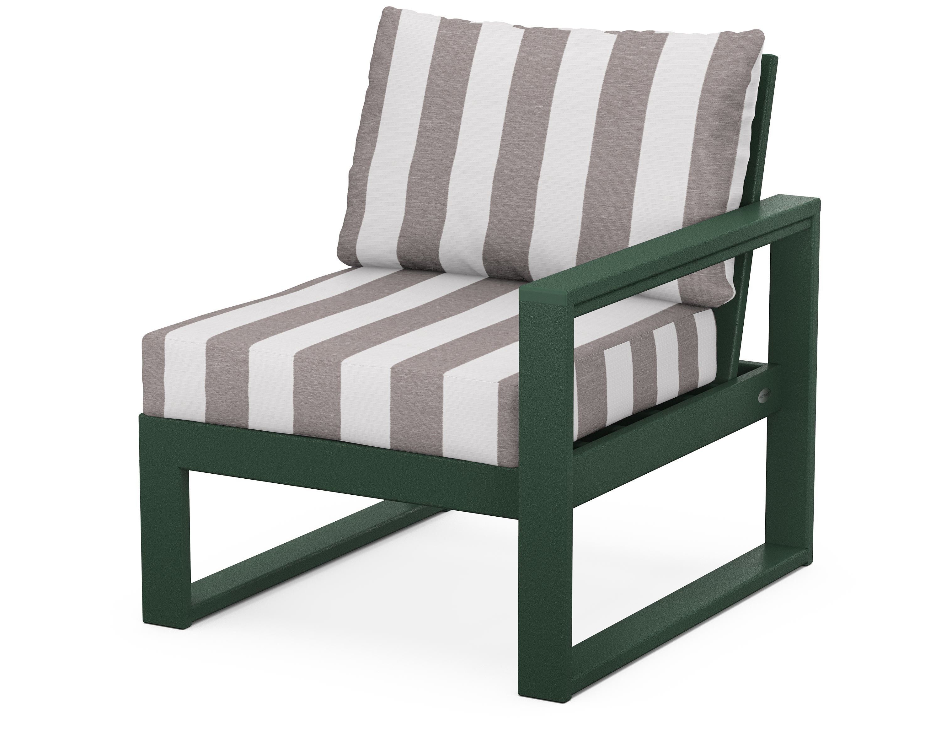 POLYWOOD® EDGE Modular Right Arm Chair in Green / Cabana Stripe Grey Mist