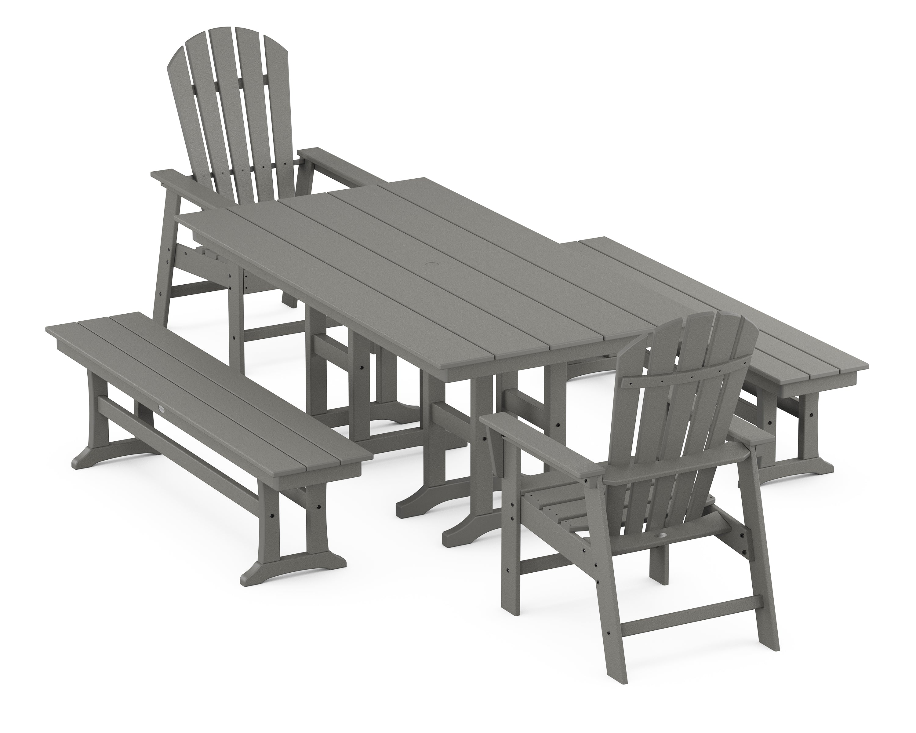 POLYWOOD® South Beach 5-Piece Farmhouse Dining Set with Benches in Slate Grey