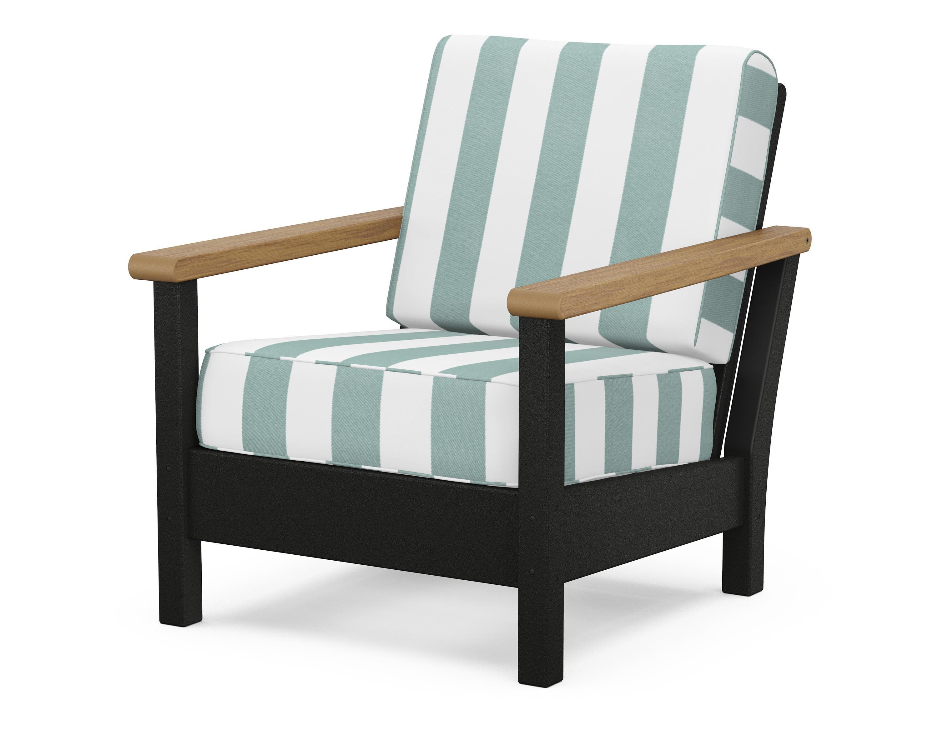 POLYWOOD® Harbour Deep Seating Chair in Black / Natural / Cabana Stripe Glacier Spa