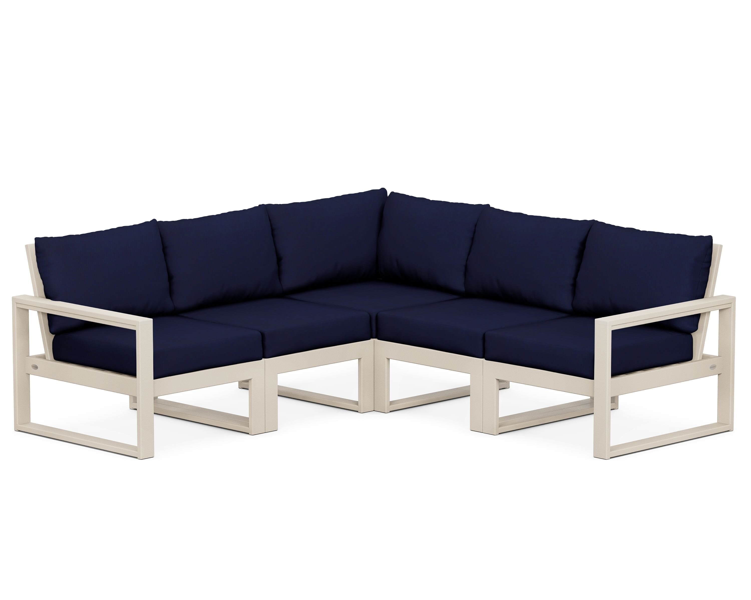 POLYWOOD® EDGE 5-Piece Modular Deep Seating Set in Sand / Navy