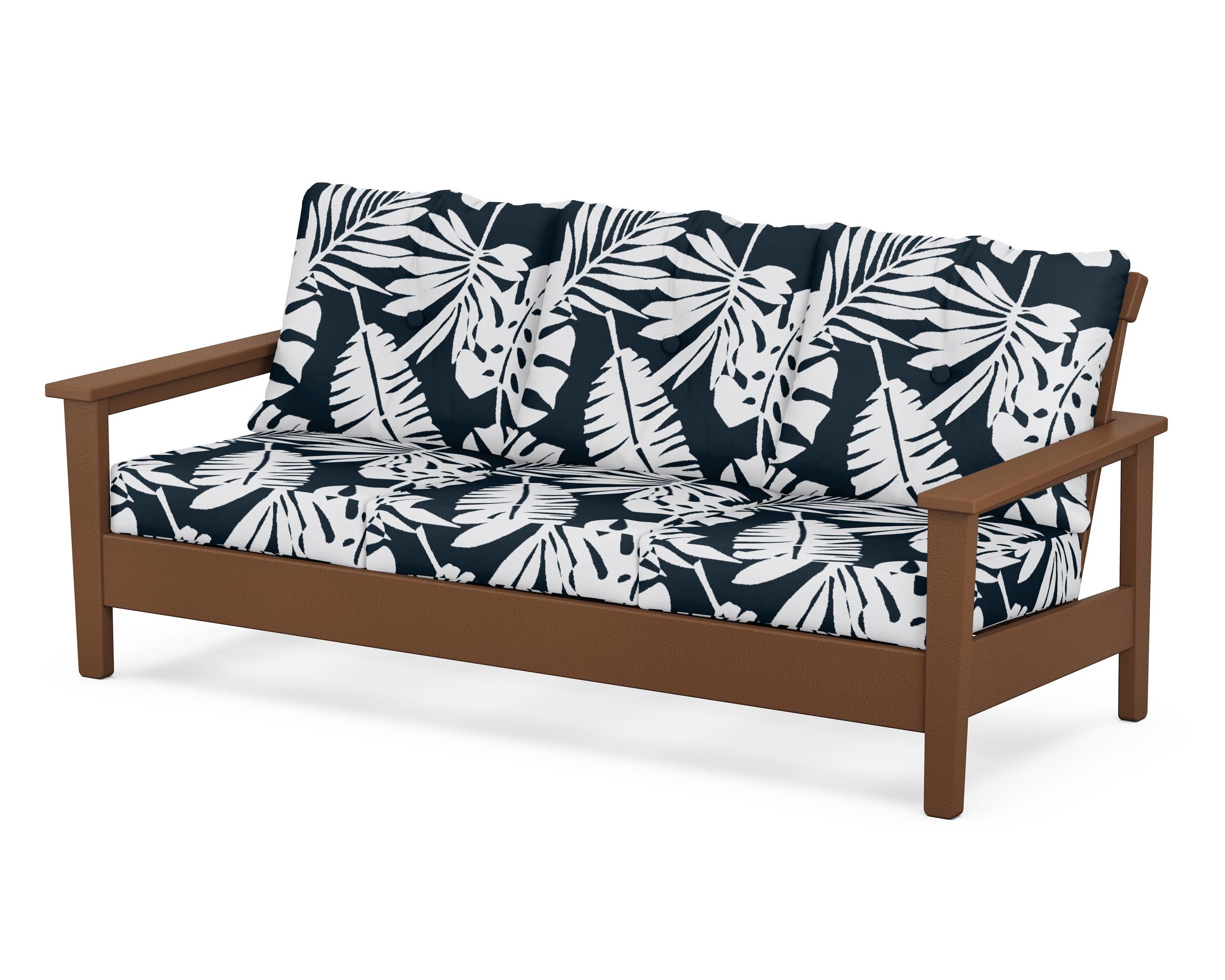 POLYWOOD® Prescott Deep Seating Sofa in Teak / Leaf Marine Indigo