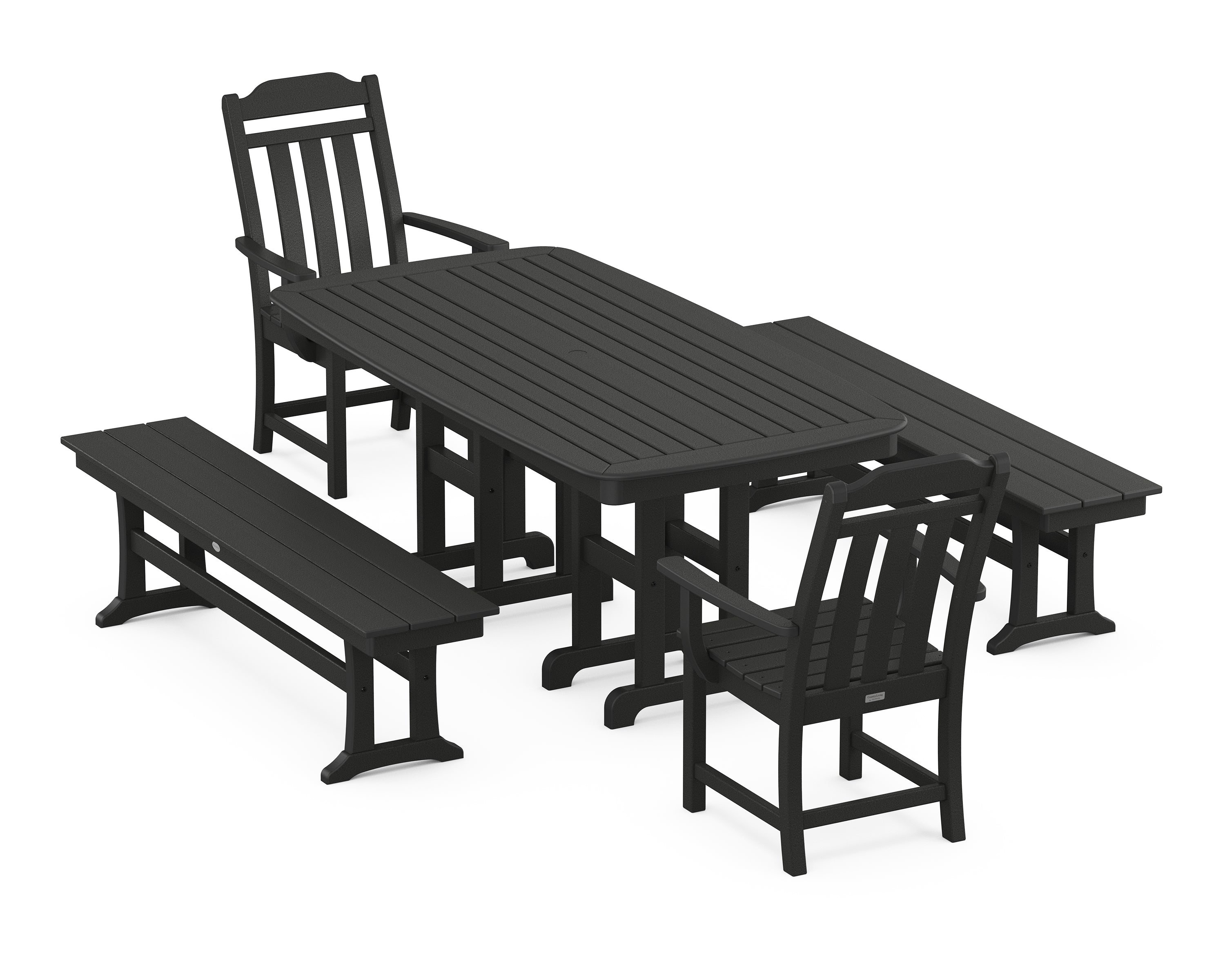 Country Living Cottage 5-Piece Dining Set with Benches in Black