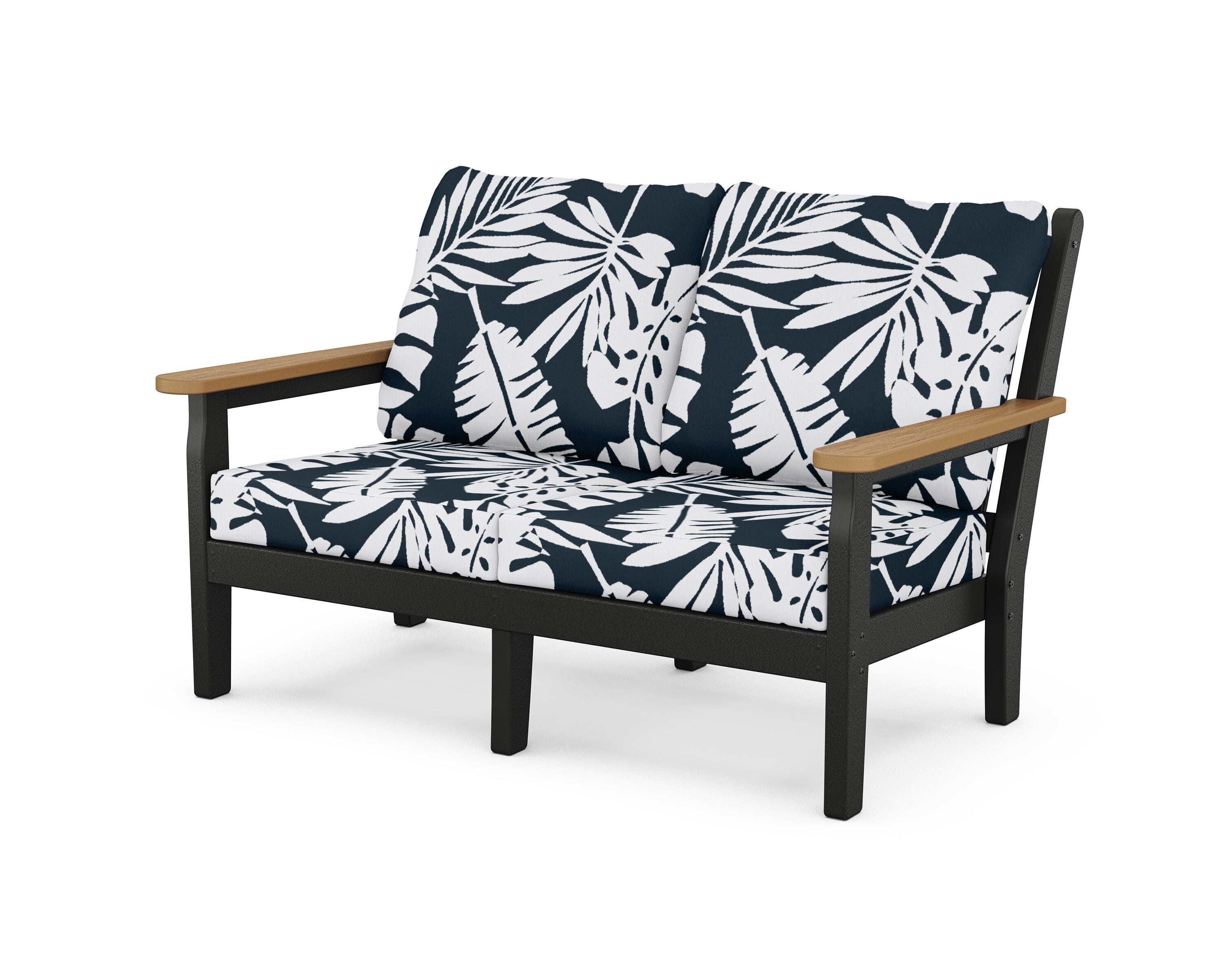 POLYWOOD® Chippendale Deep Seating Loveseat in Black / Natural / Leaf Marine Indigo