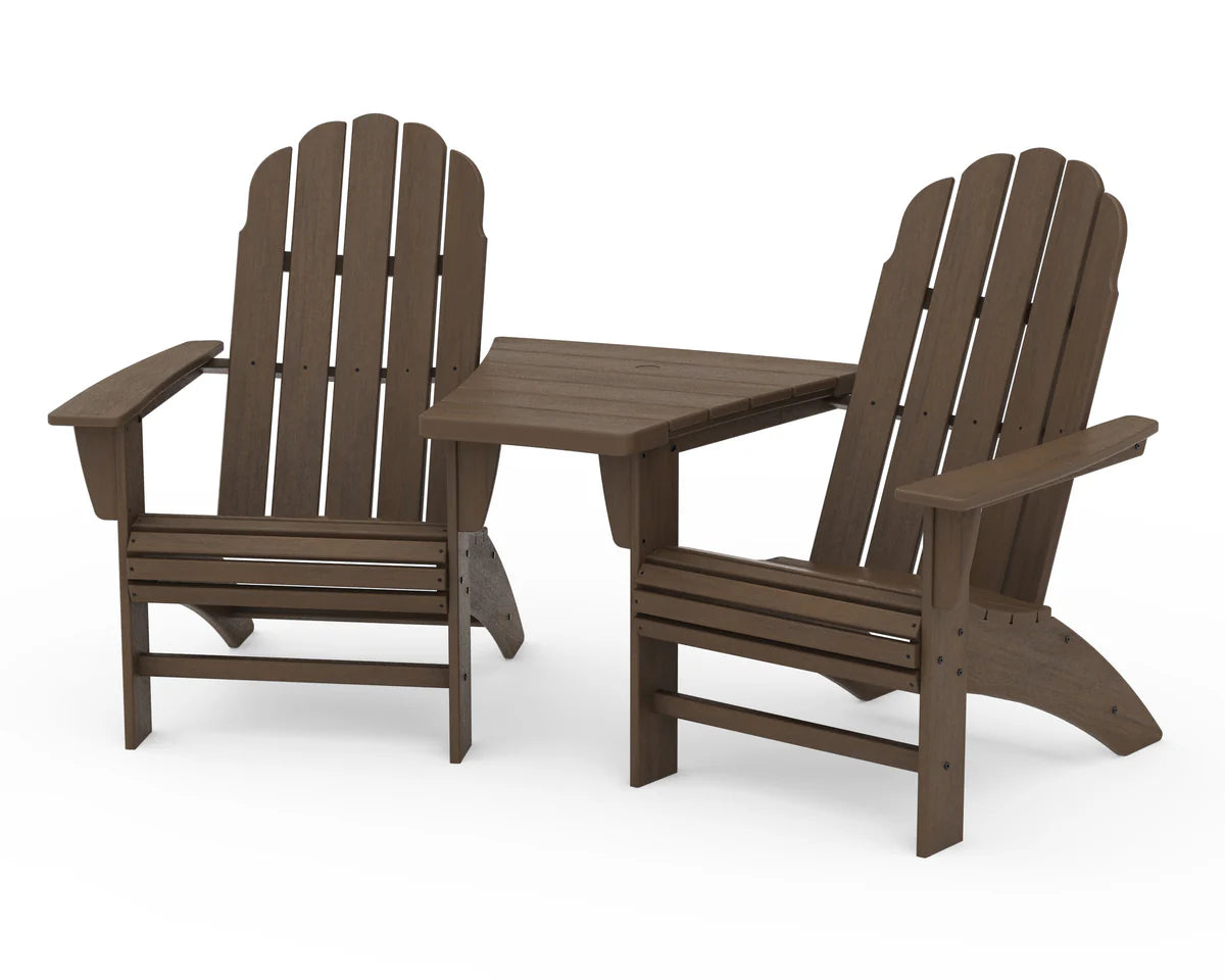 Vineyard 3-Piece Curveback Adirondack Set with Angled Connecting Table