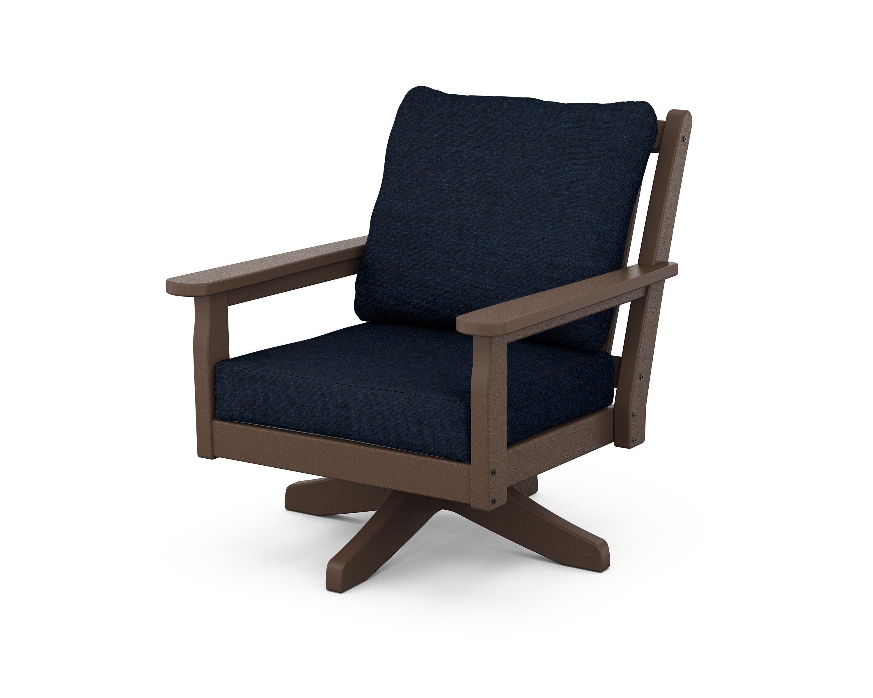 POLYWOOD® Chippendale Deep Seating Swivel Chair in Mahogany / Marine Indigo
