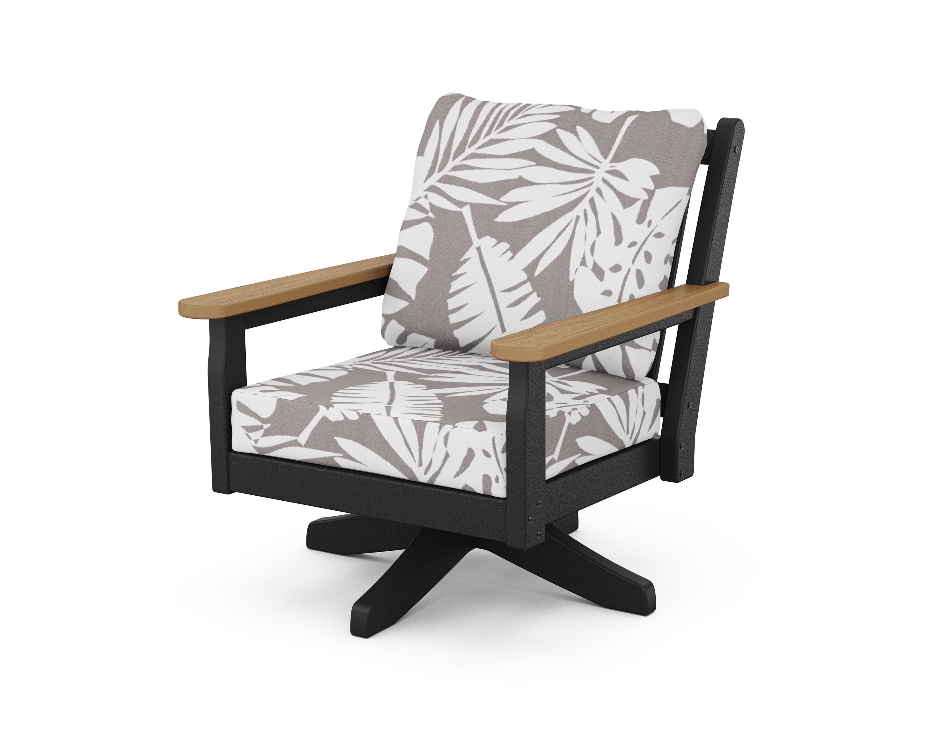 POLYWOOD® Chippendale Deep Seating Swivel Chair in Black / Natural / Leaf Grey Mist