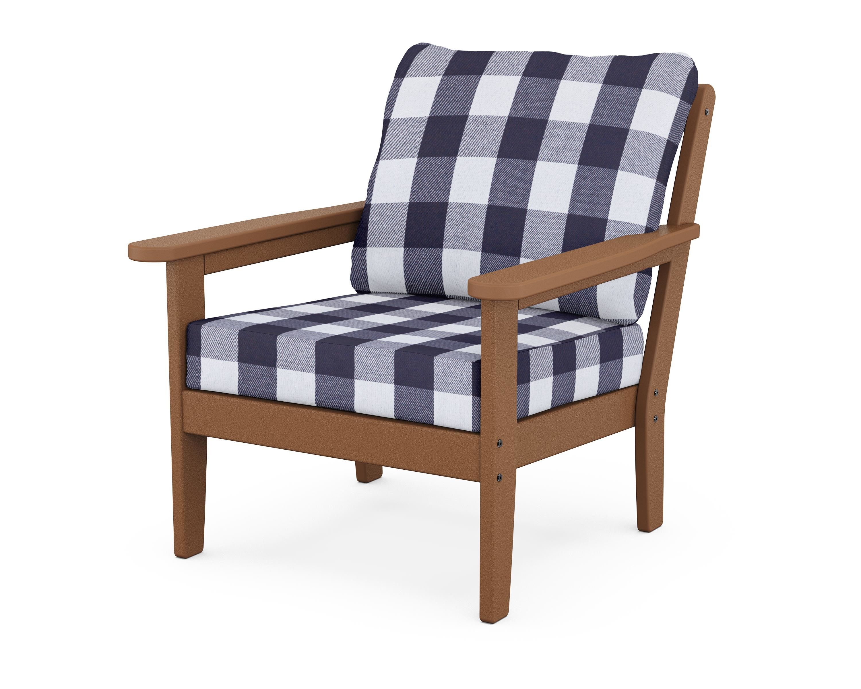 Country Living Cottage Deep Seating Chair in Teak / Buffalo Plaid Navy